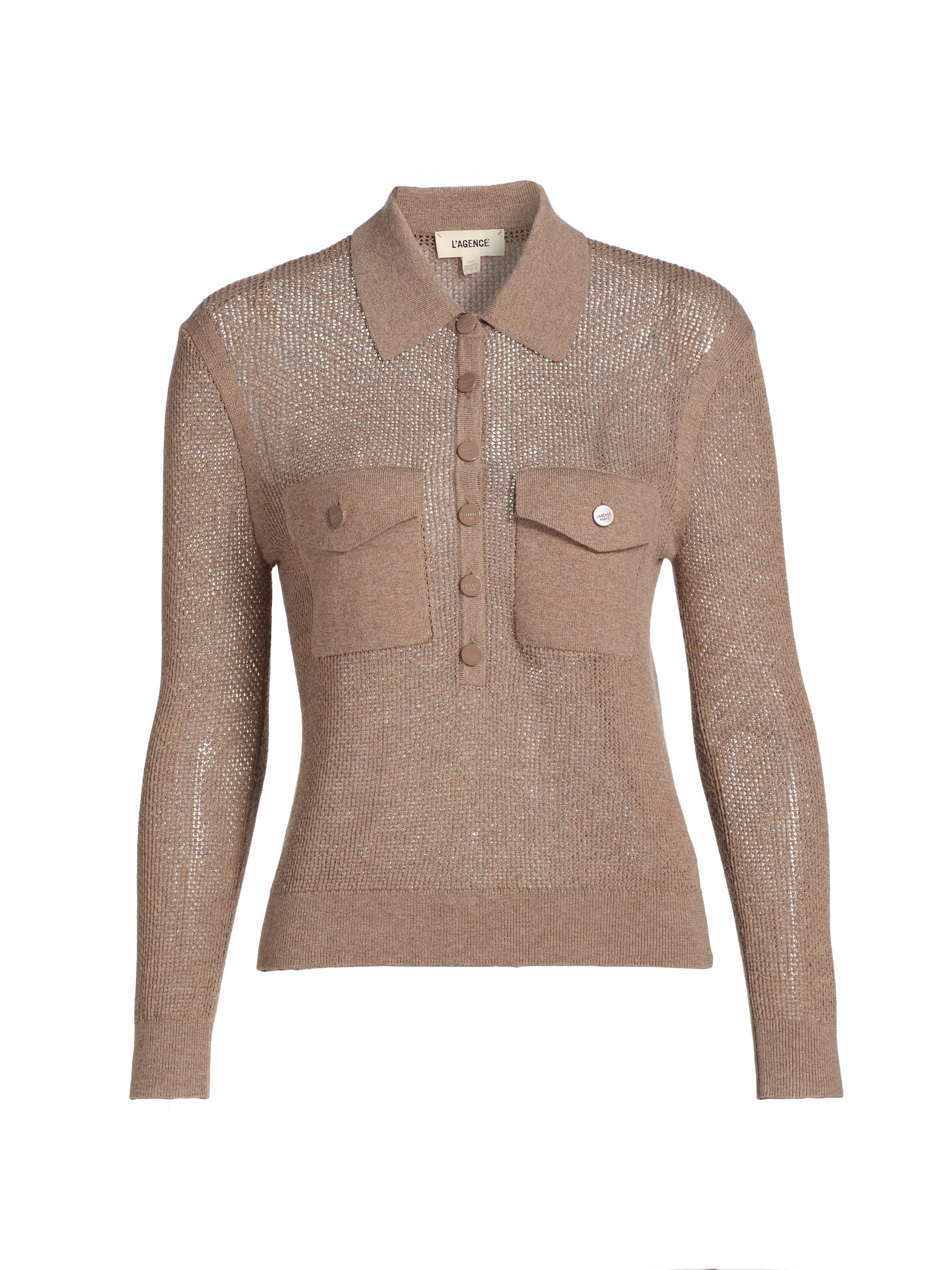 L'AGENCE Women's Carine Pointelle-Knit Collared Sweater -