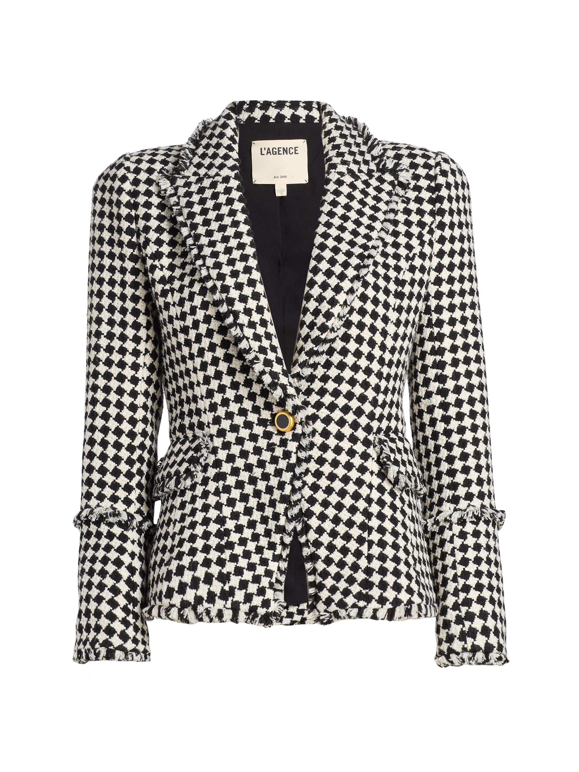 L'AGENCE Women's Kaisley Diamond-Pattern Frayed Blazer - Black  Diamond Tweed