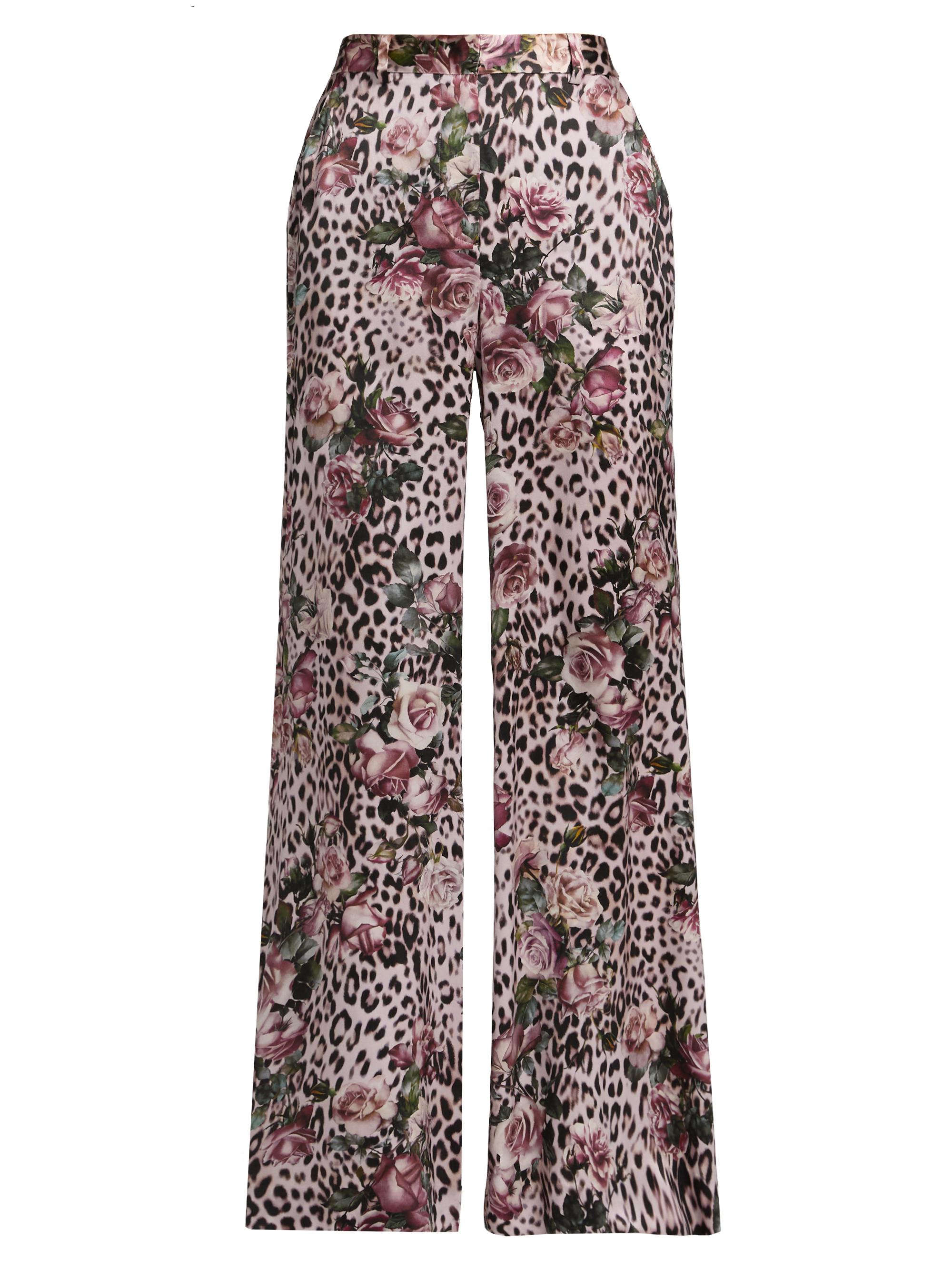 L'AGENCE Women's Pilar Floral Leopard Wide-Leg Pants - Multi Small Rose Cheetah