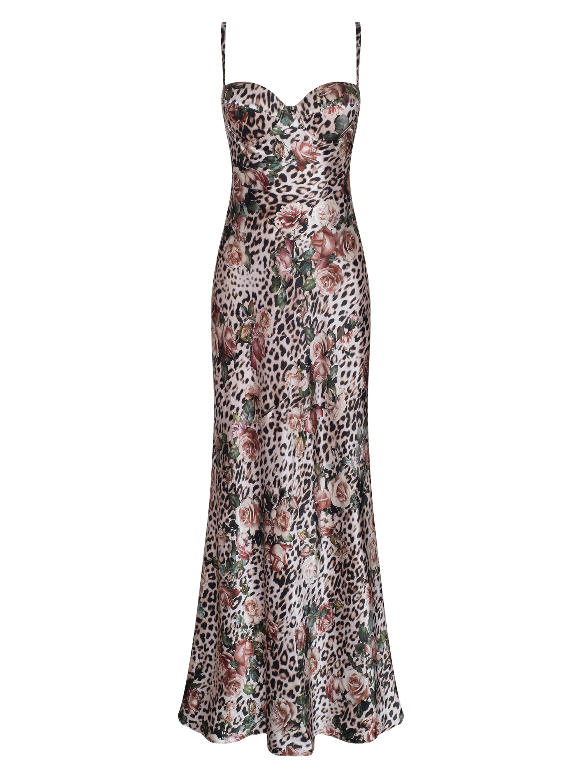 L'AGENCE Women's Sayla Leopard Rose Printed Silk Gown - Multi Large Rose Cheetah