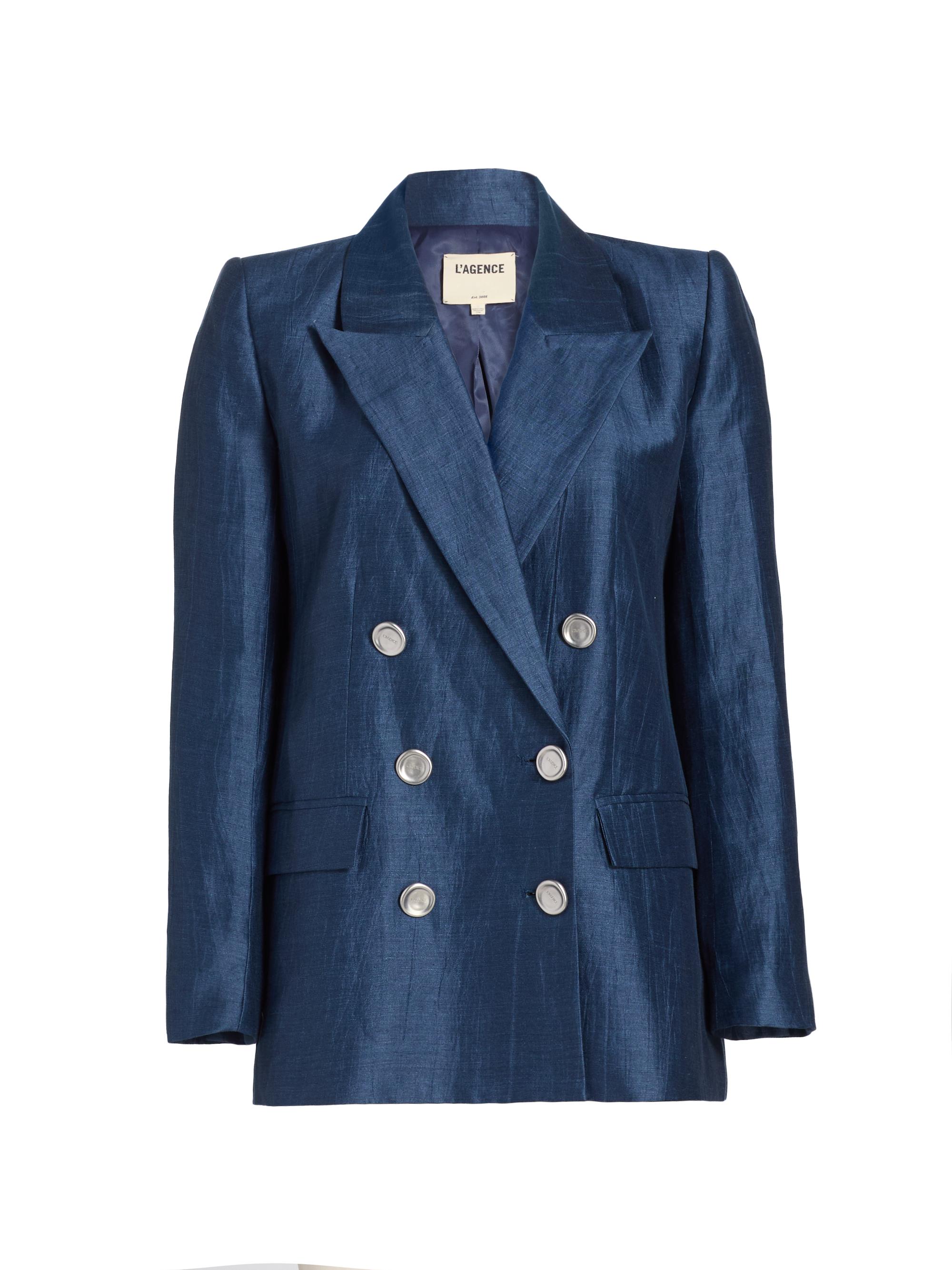 L'AGENCE Women's Cambrie Linen-Blend Oversized Blazer - Deep Sea Blend