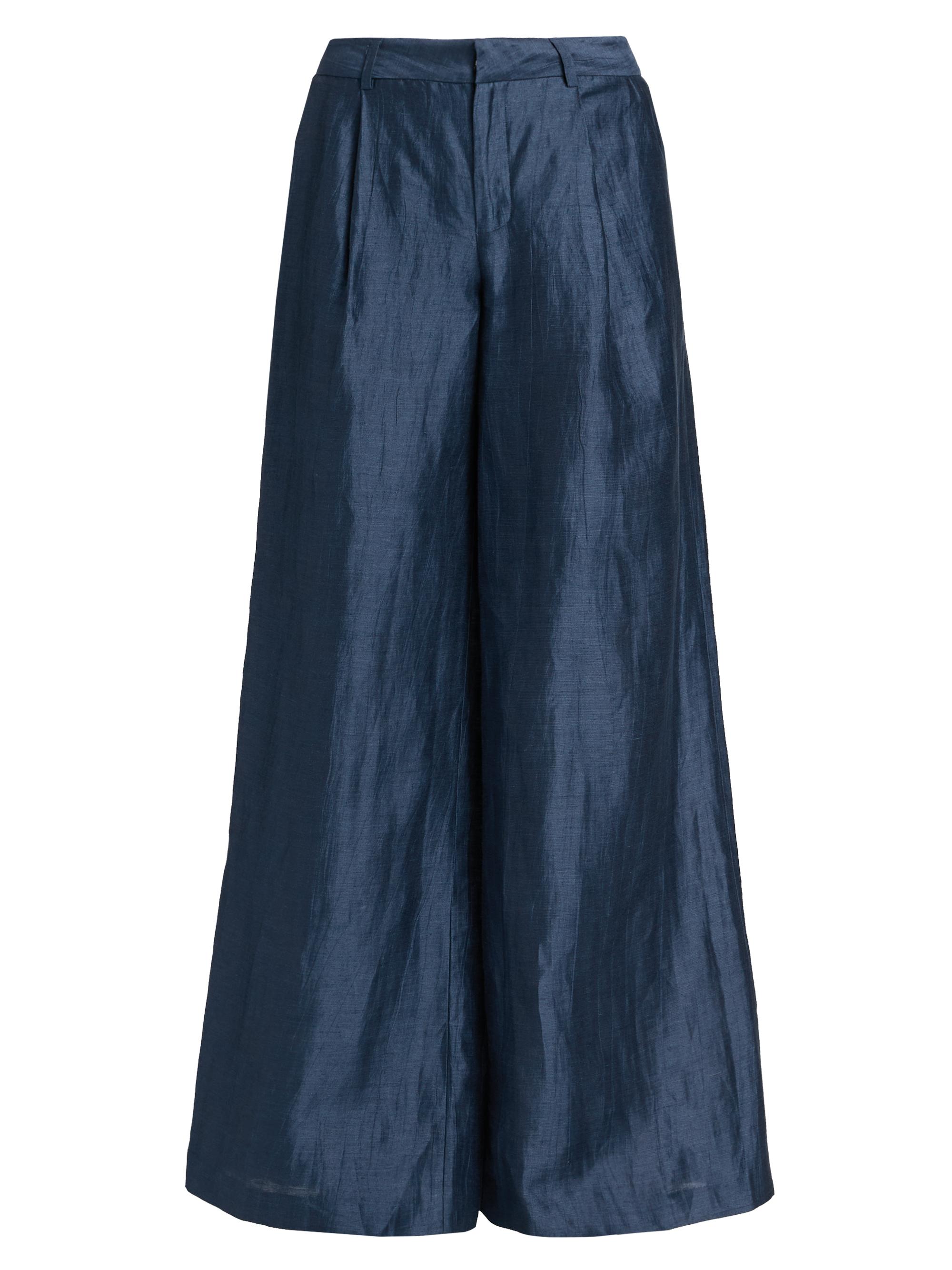 L'AGENCE Women's Allanah Linen-Blend Wide Trousers - Deep Sea Blend