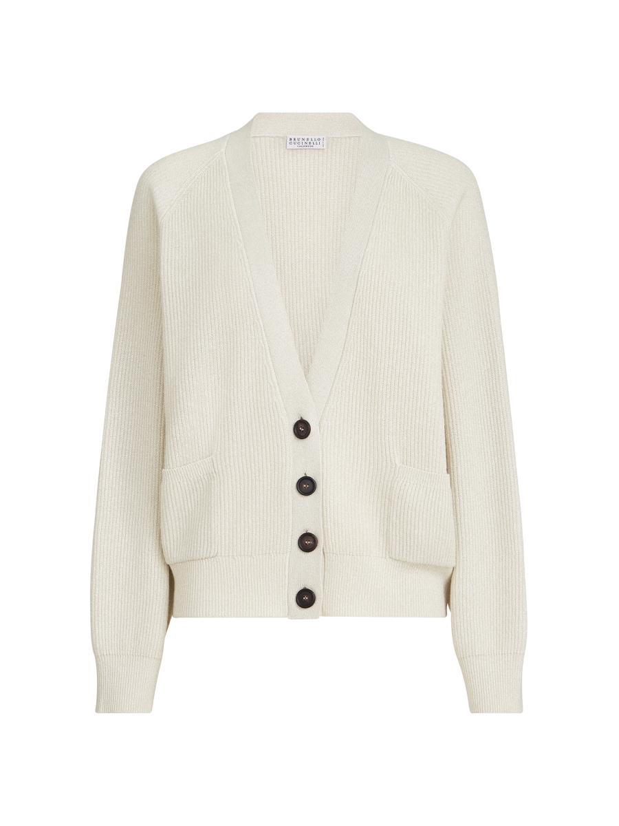 BRUNELLO CUCINELLI モニーレ付 ベージュ サマーカーディガン Brunello Cucinelli Sparkling Cashmere Ribbed Cardigan | Saks Fifth