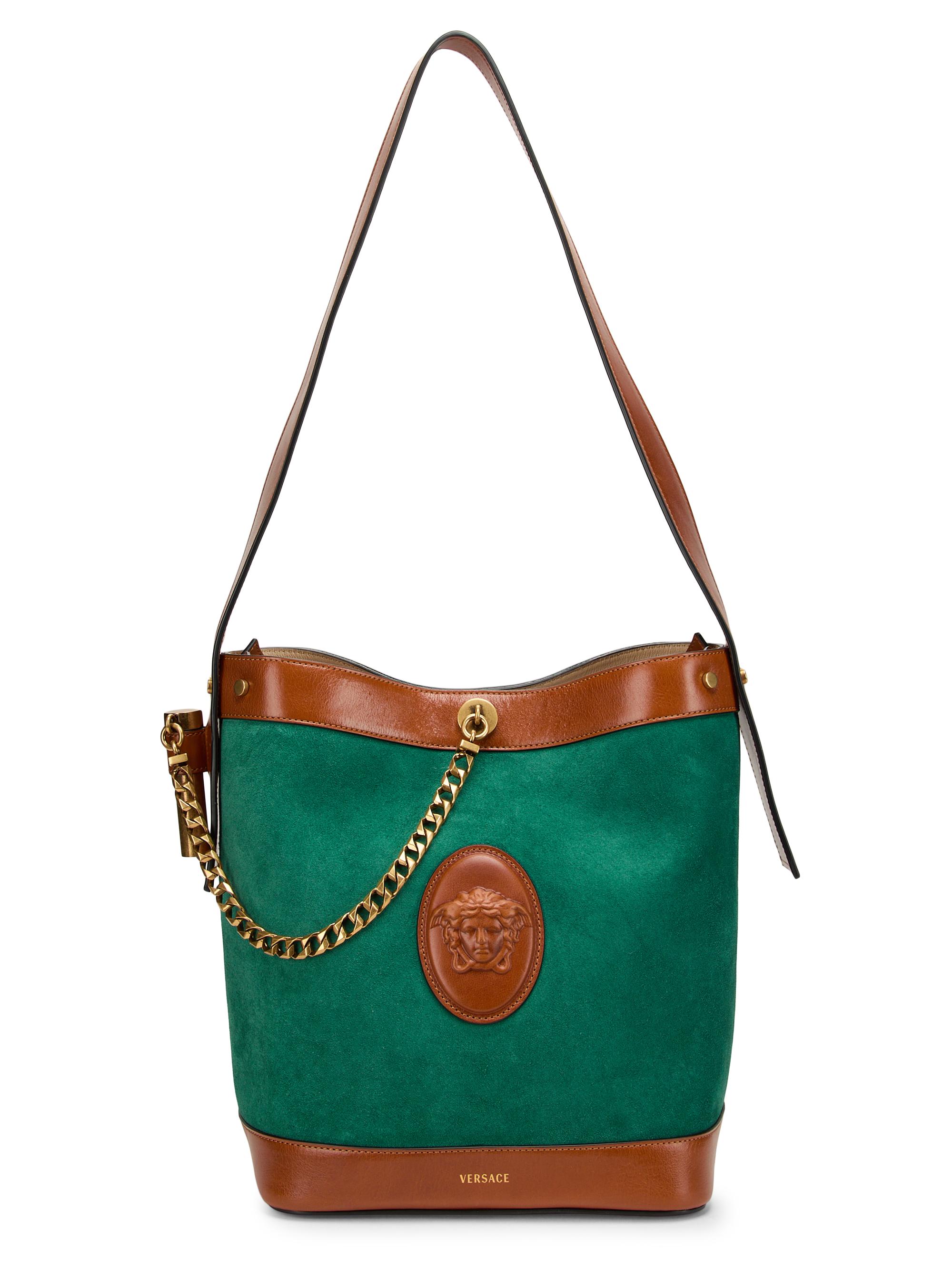 Versace Women's Pivot  Suede Bucket Bag - Leather Absinthe Gold