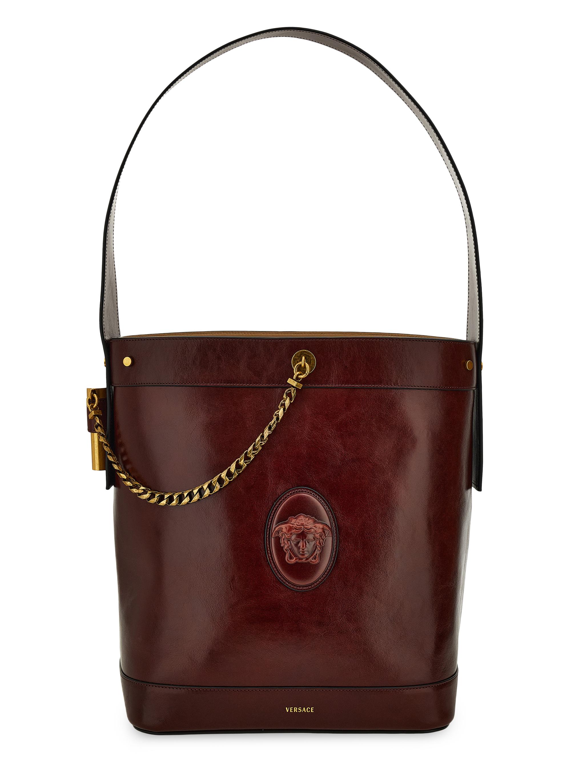 Versace Women's Pivot  Leather Bucket Bag - Rosewood Gold
