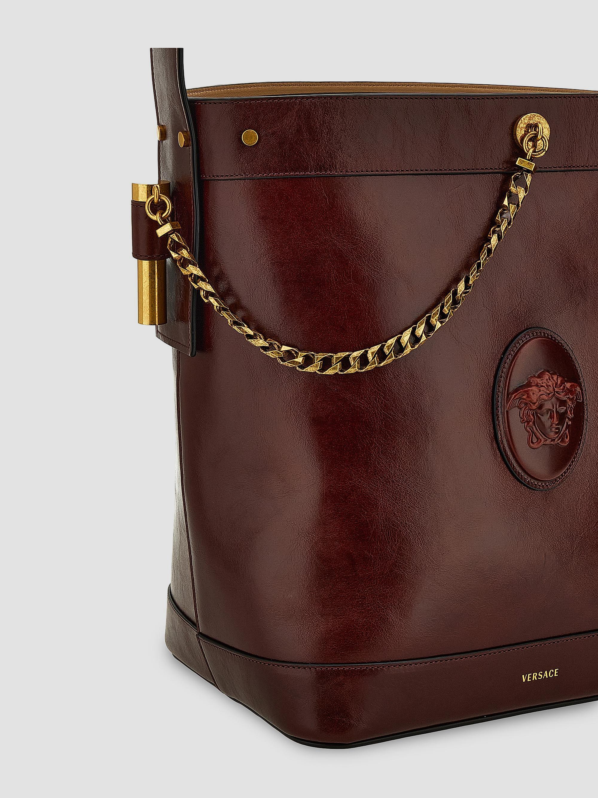 Versace Pivot Large Leather Bucket Bag | Saks Fifth Avenue