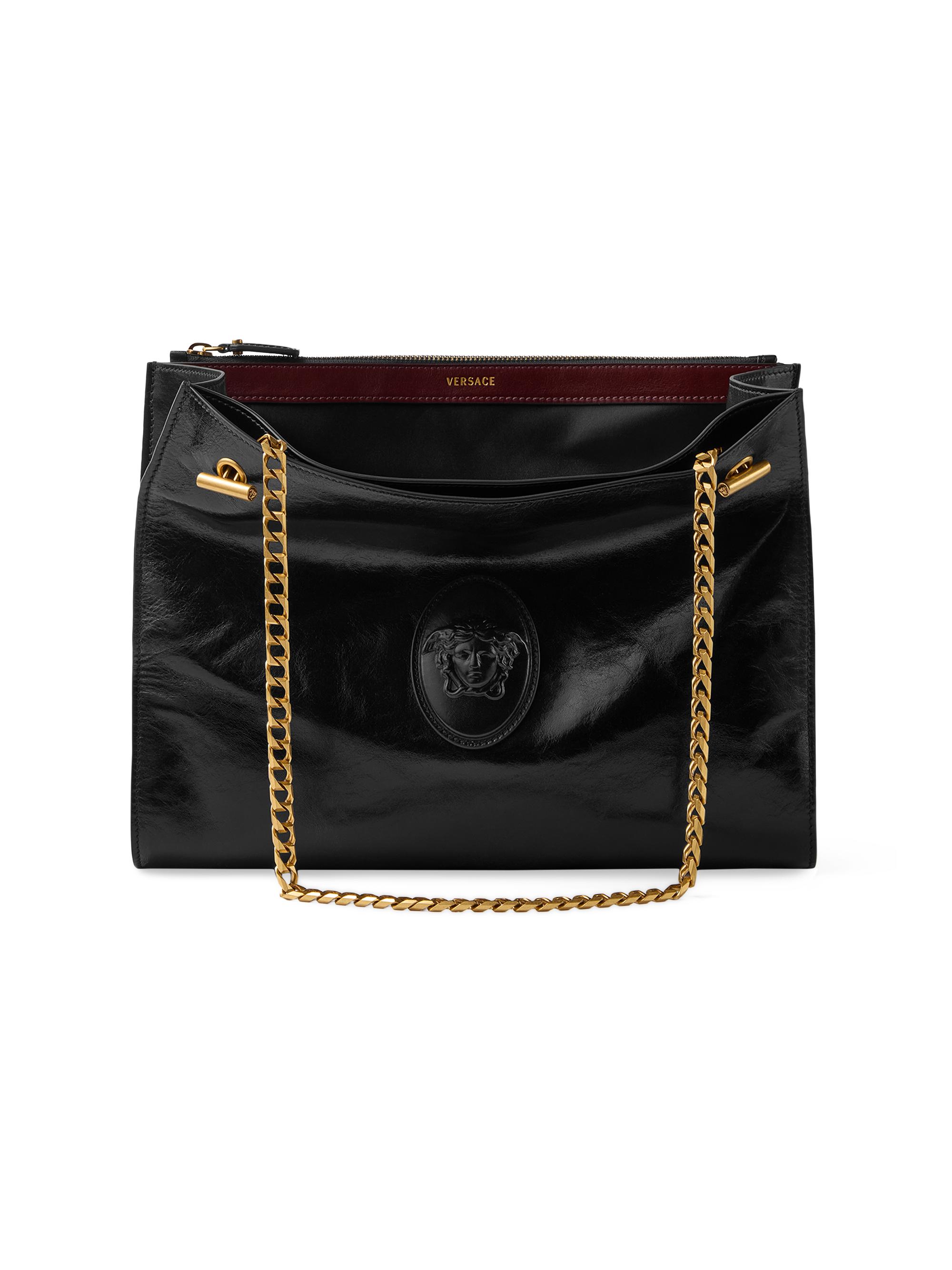Versace Women's Cabine Leather Shoulder Bag - Black Gold