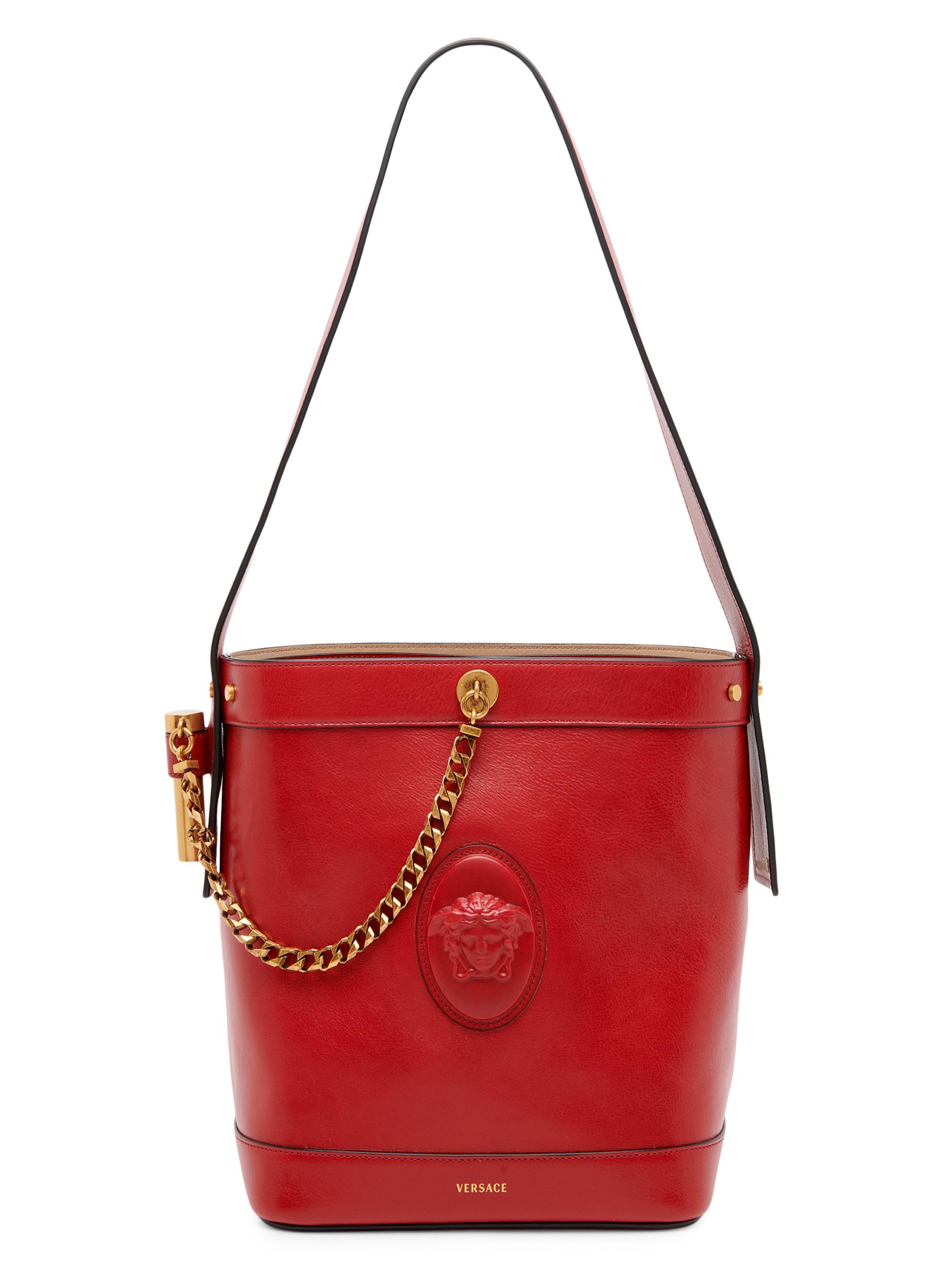 Versace Women's Pivot  Leather Bucket Bag - Fire Gold