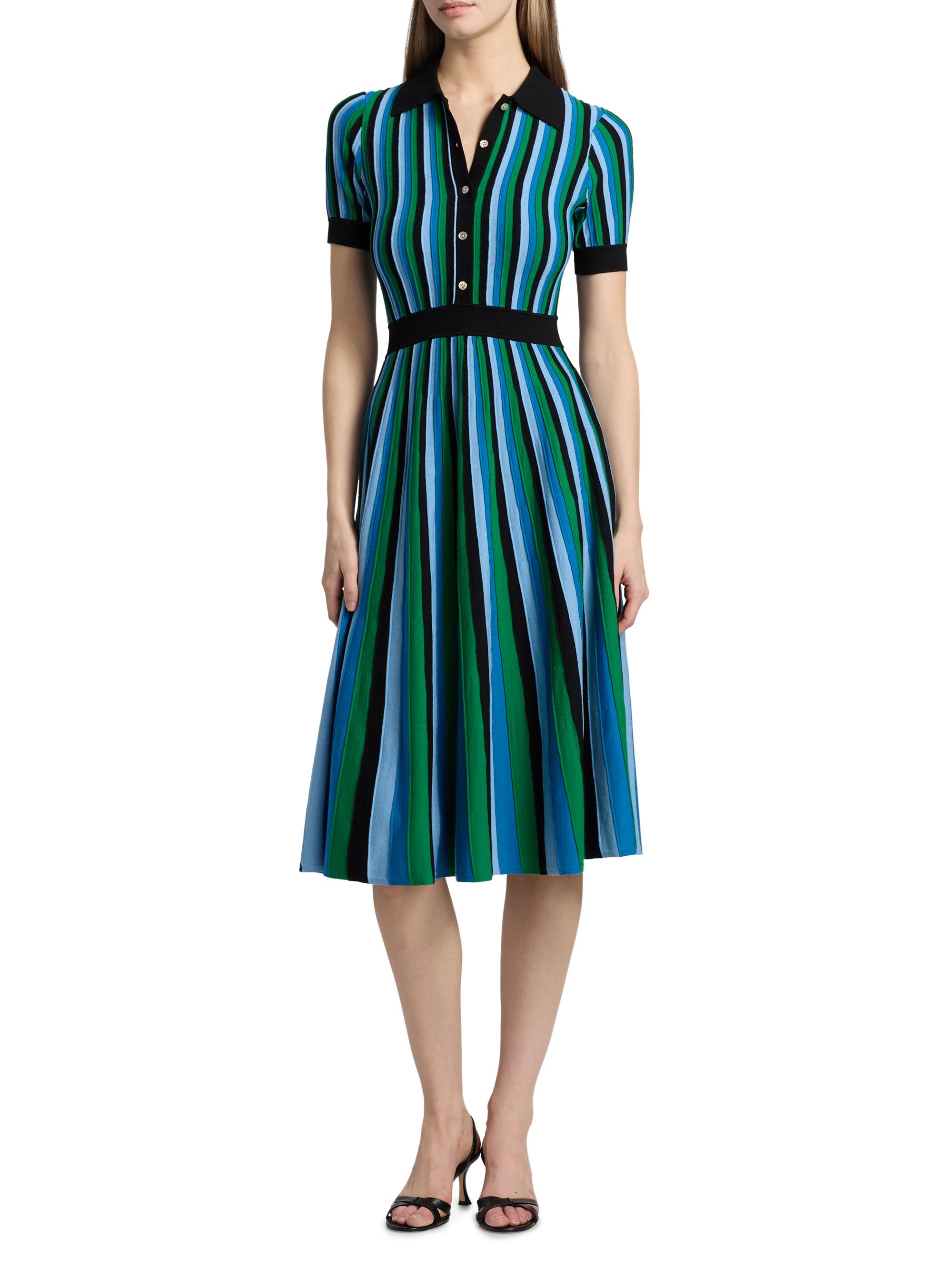 Elie Tahari Women's The Ana Striped Knit Midi-Dress - Noir Fountain Blue Combo | Thumbnail 3