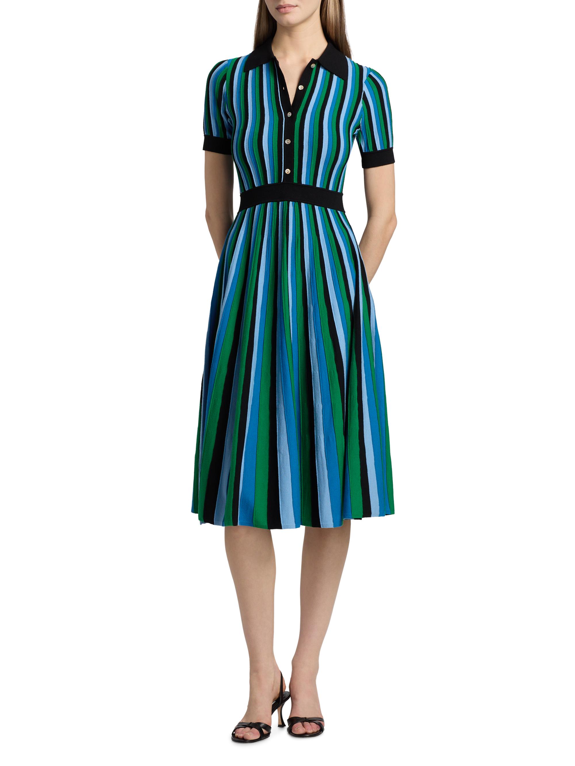Elie Tahari Women's The Ana Striped Knit Midi-Dress - Noir Fountain Blue Combo | Thumbnail 2