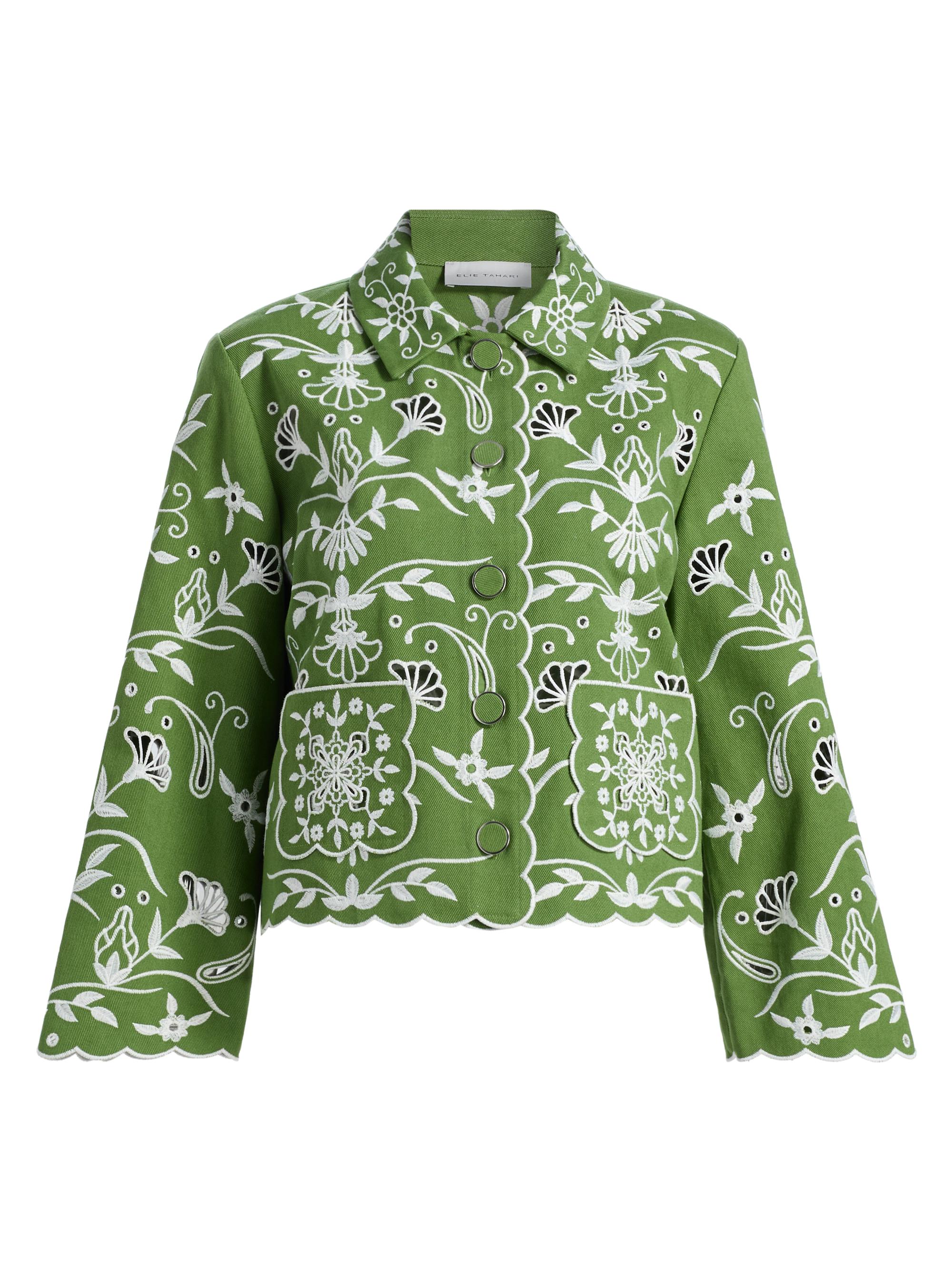 Elie Tahari Women's The Marianna Embroidered Jacket - Green Sky | Thumbnail 8