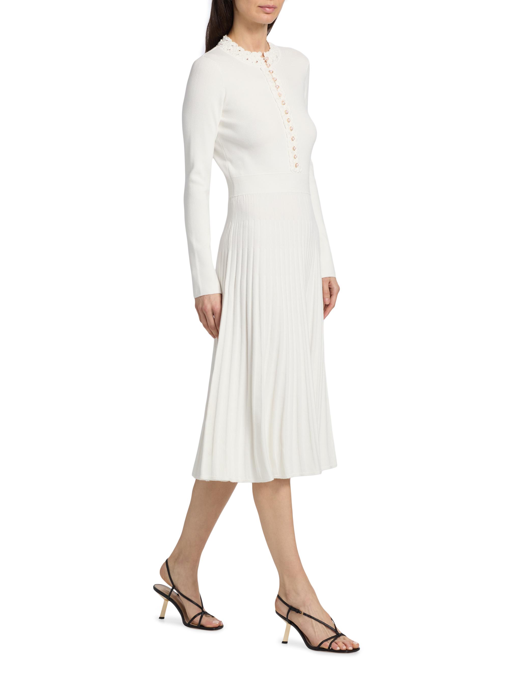 white pleated sweater dress Pleated Sweater Dress (Cream)  blush & bubbly