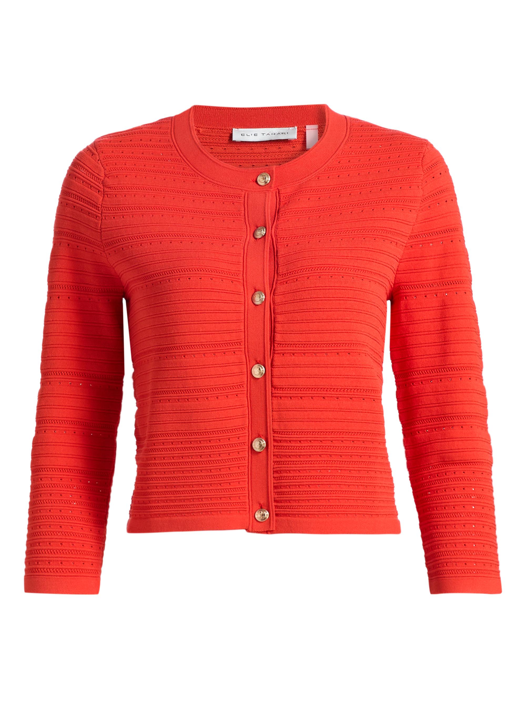 Elie Tahari Women's The Alessandra Pointelle-Knit Cardigan - Orange Dream