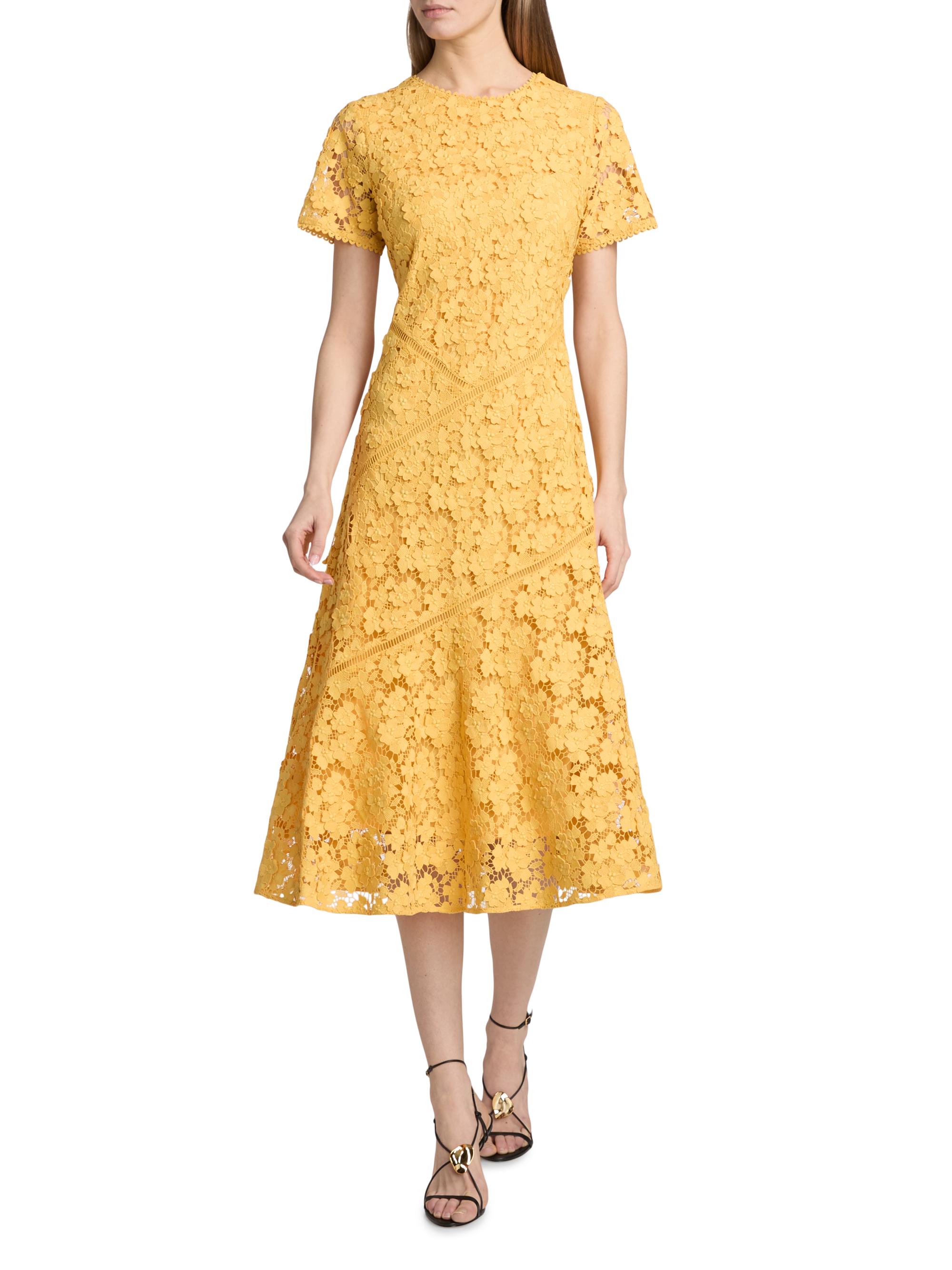 gold knobs on white dresser Women's Lace Midi Length Dress in Yellow