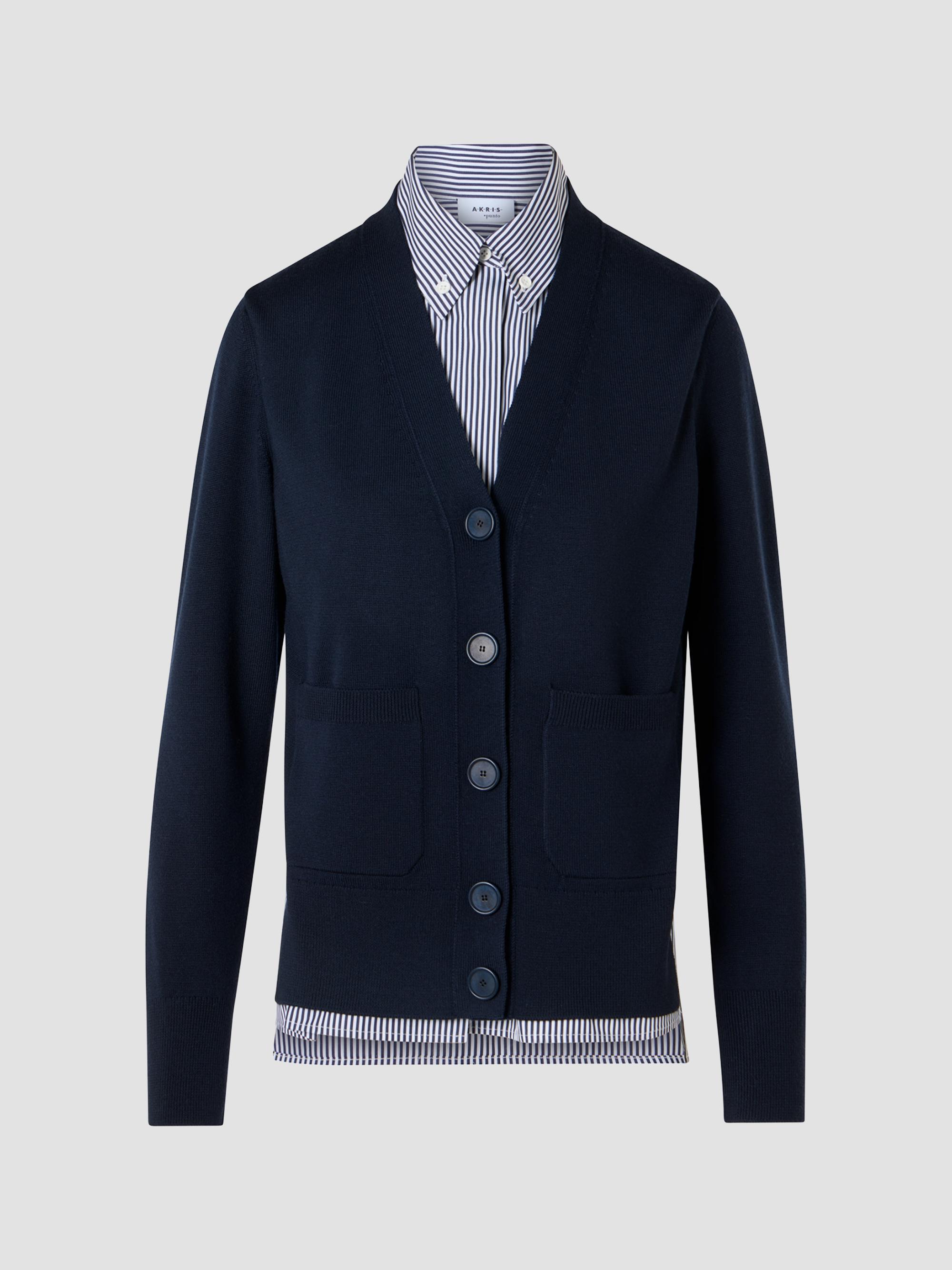 Akris punto Women's Mixed-Media Wool & Cotton Cardigan - Navy Cream | Thumbnail 7