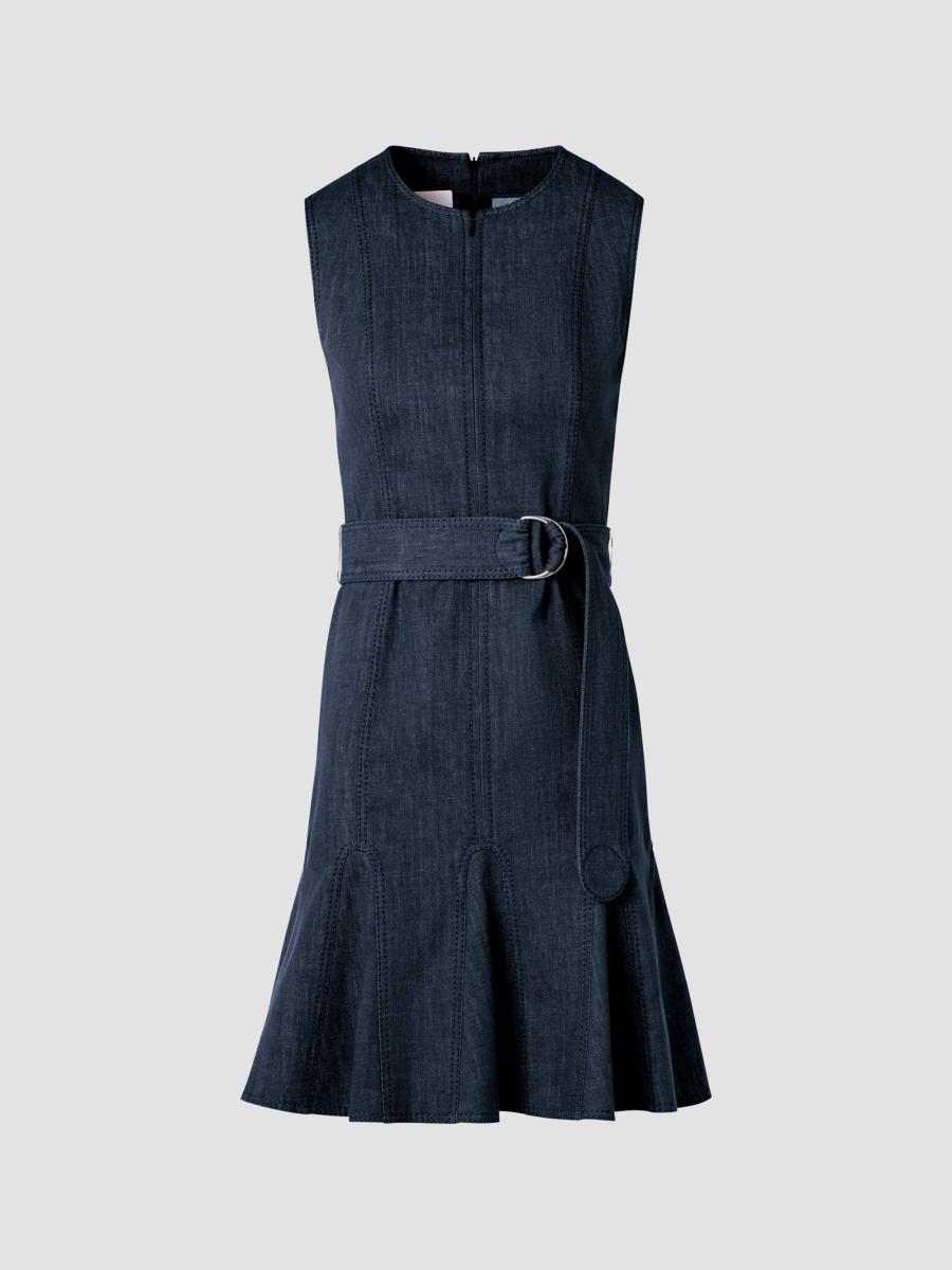 akris punto denim dress Akris punto Denim Corset Midi Dress with Silver Sprinkle Details