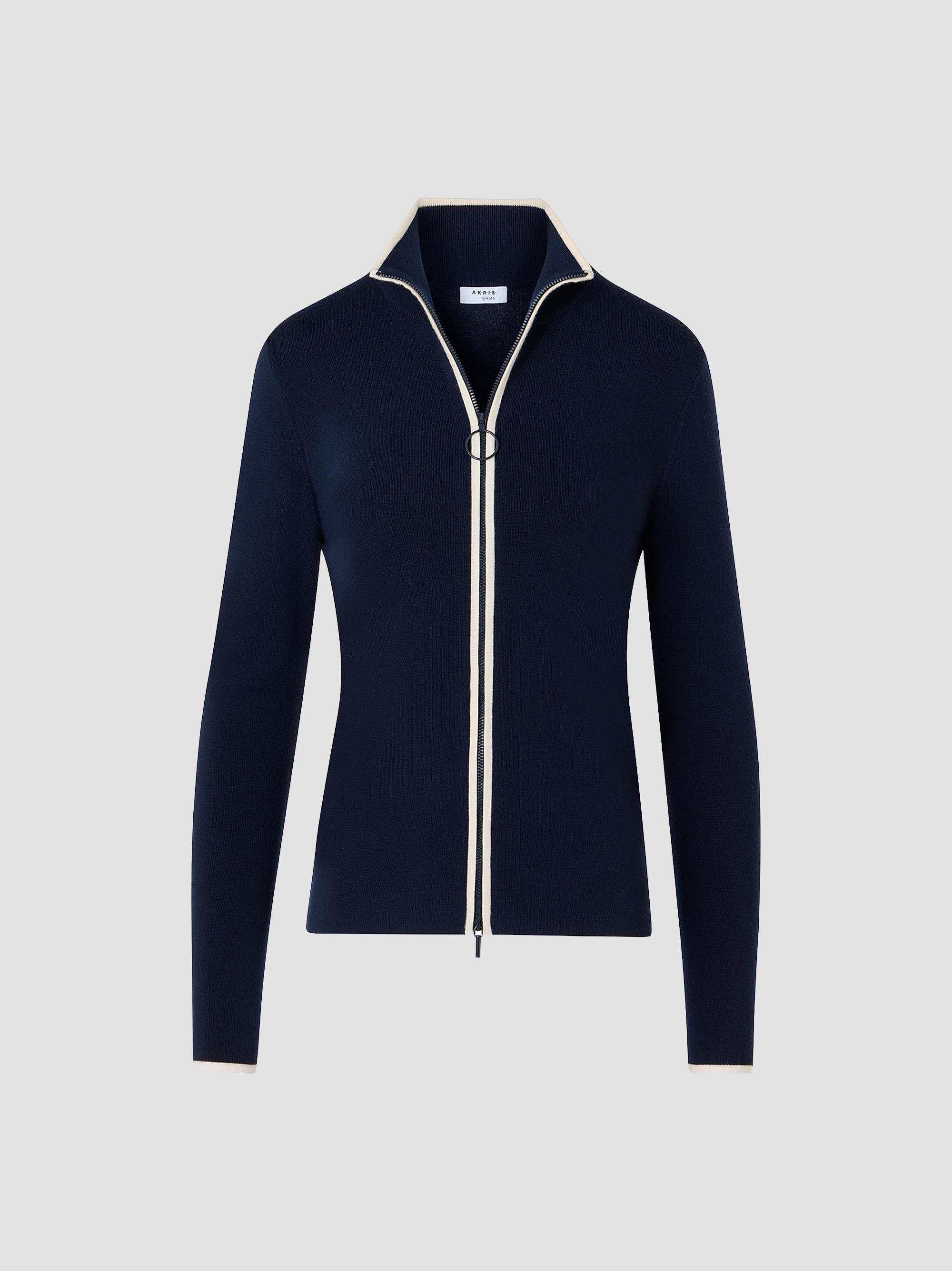 Akris punto Women's Wool Zip-Front Cardigan - Navy Cream | Thumbnail 7