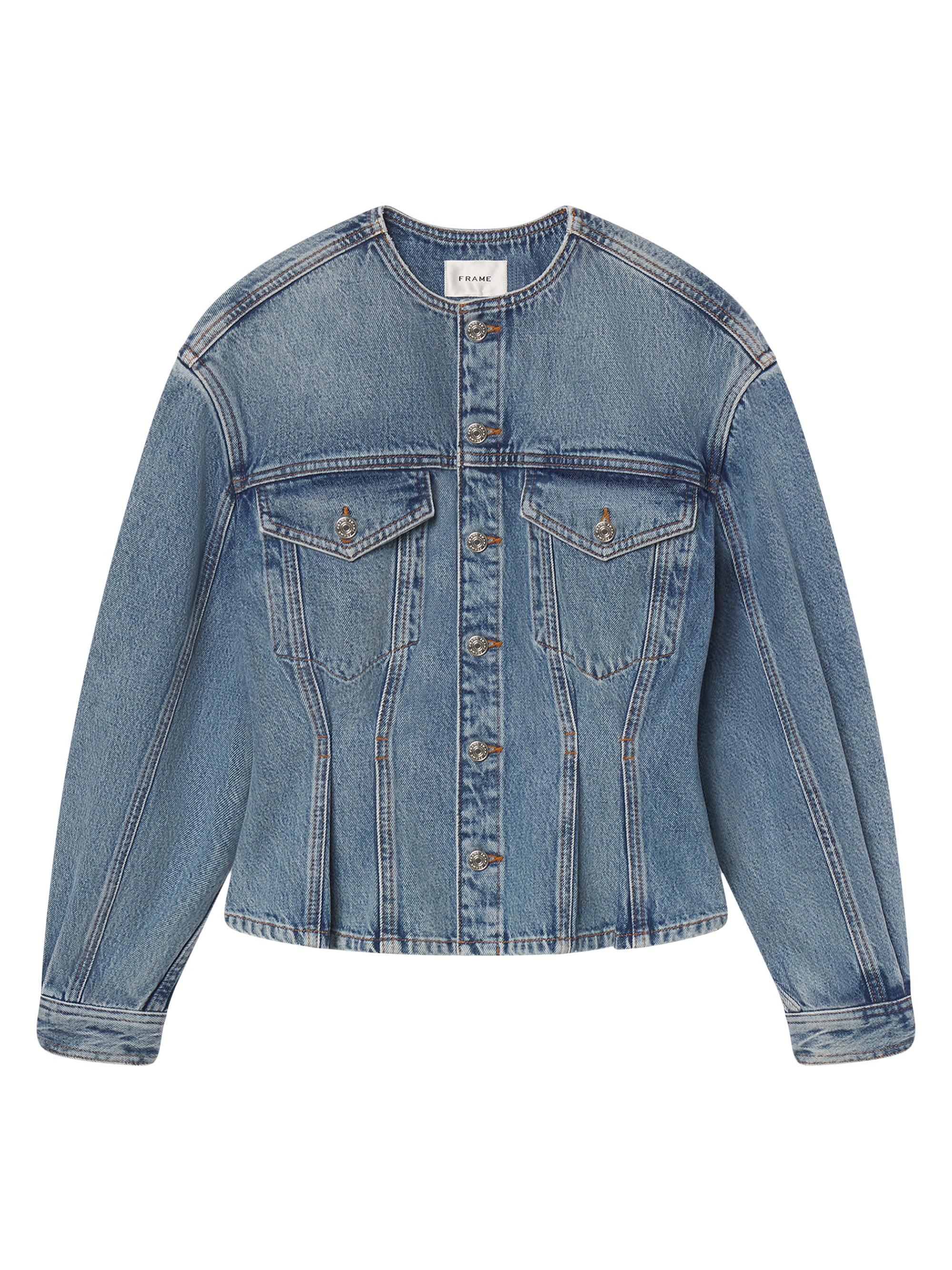 FRAME Women's The Nipped Collarless Denim Jacket - Umbria