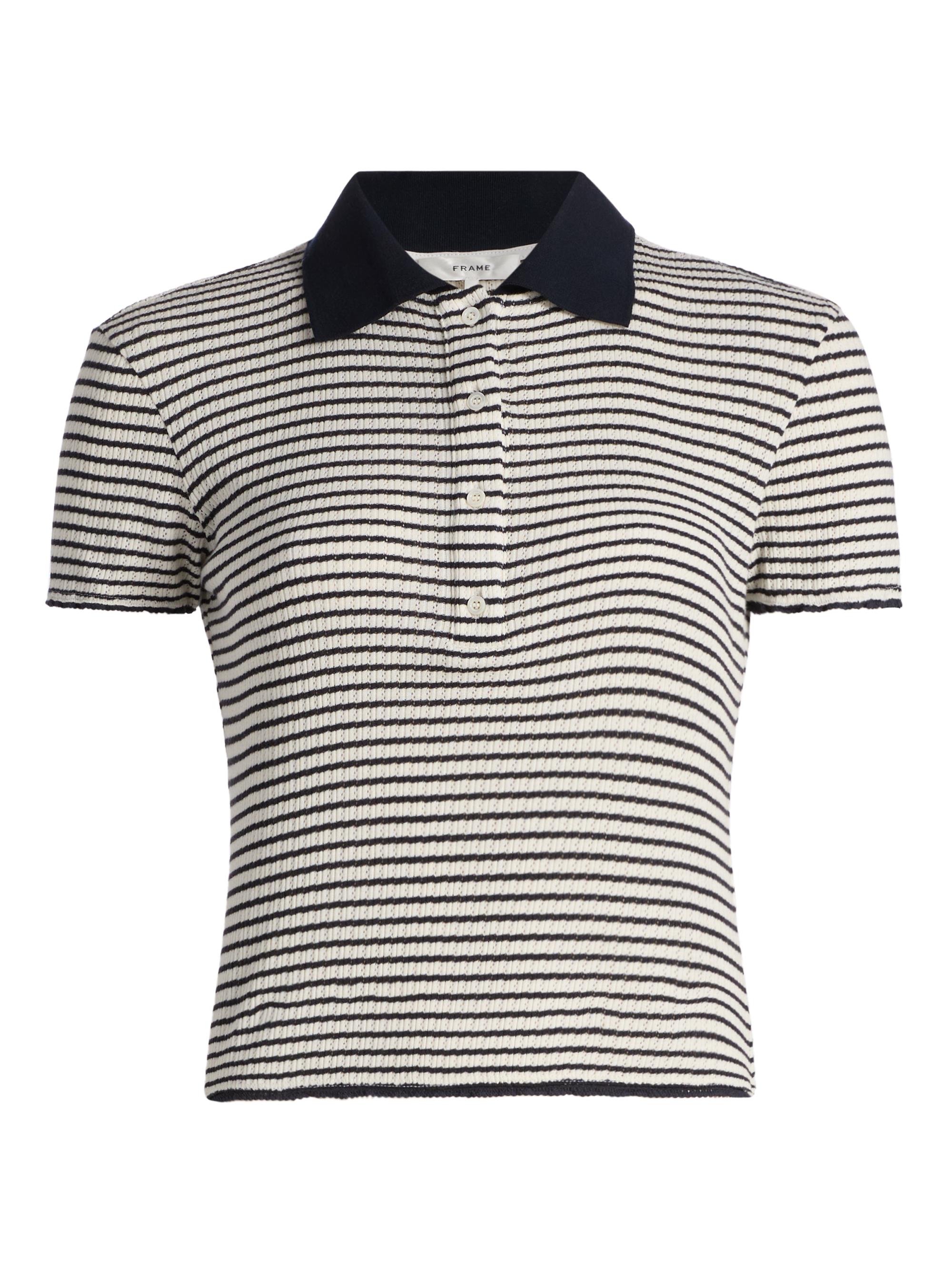 FRAME Women's The Pointelle Striped Knit Polo Shirt - Navy Multi