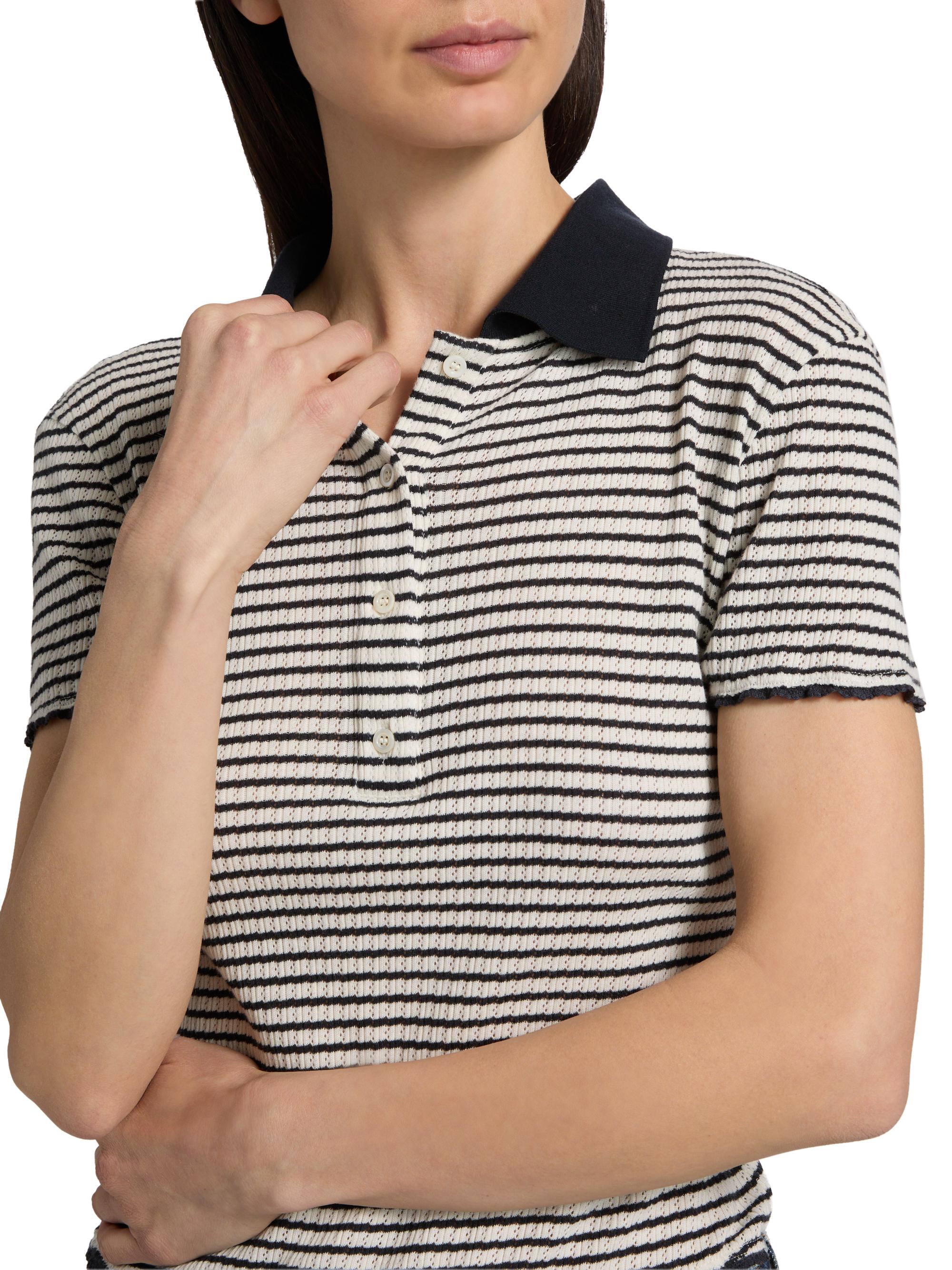 FRAME The Pointelle Striped Knit Polo Shirt | Saks Fifth Avenue