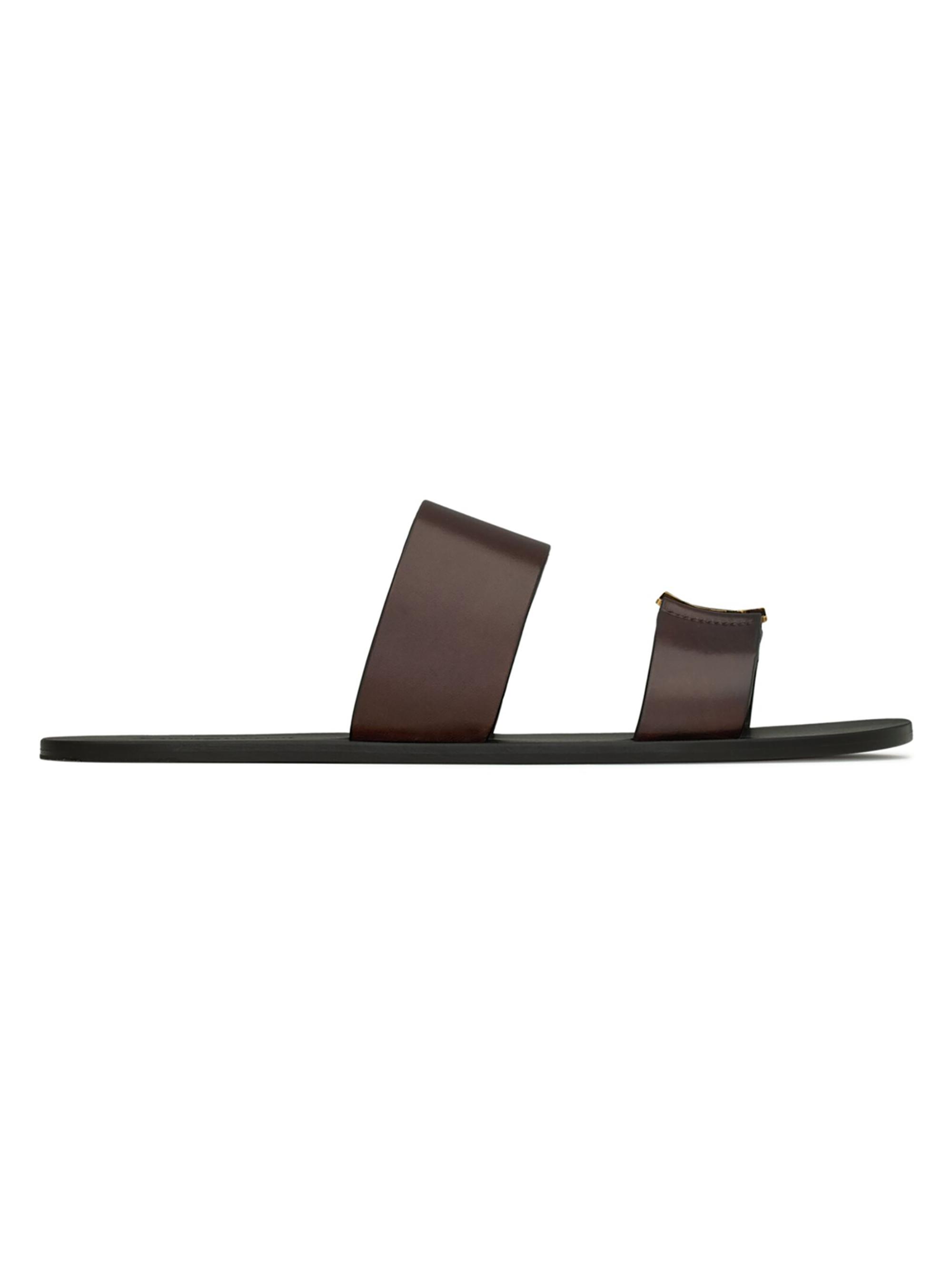 Saint Laurent Men's Babylone Slides in Smooth Leather - Ultra Dark Brown
