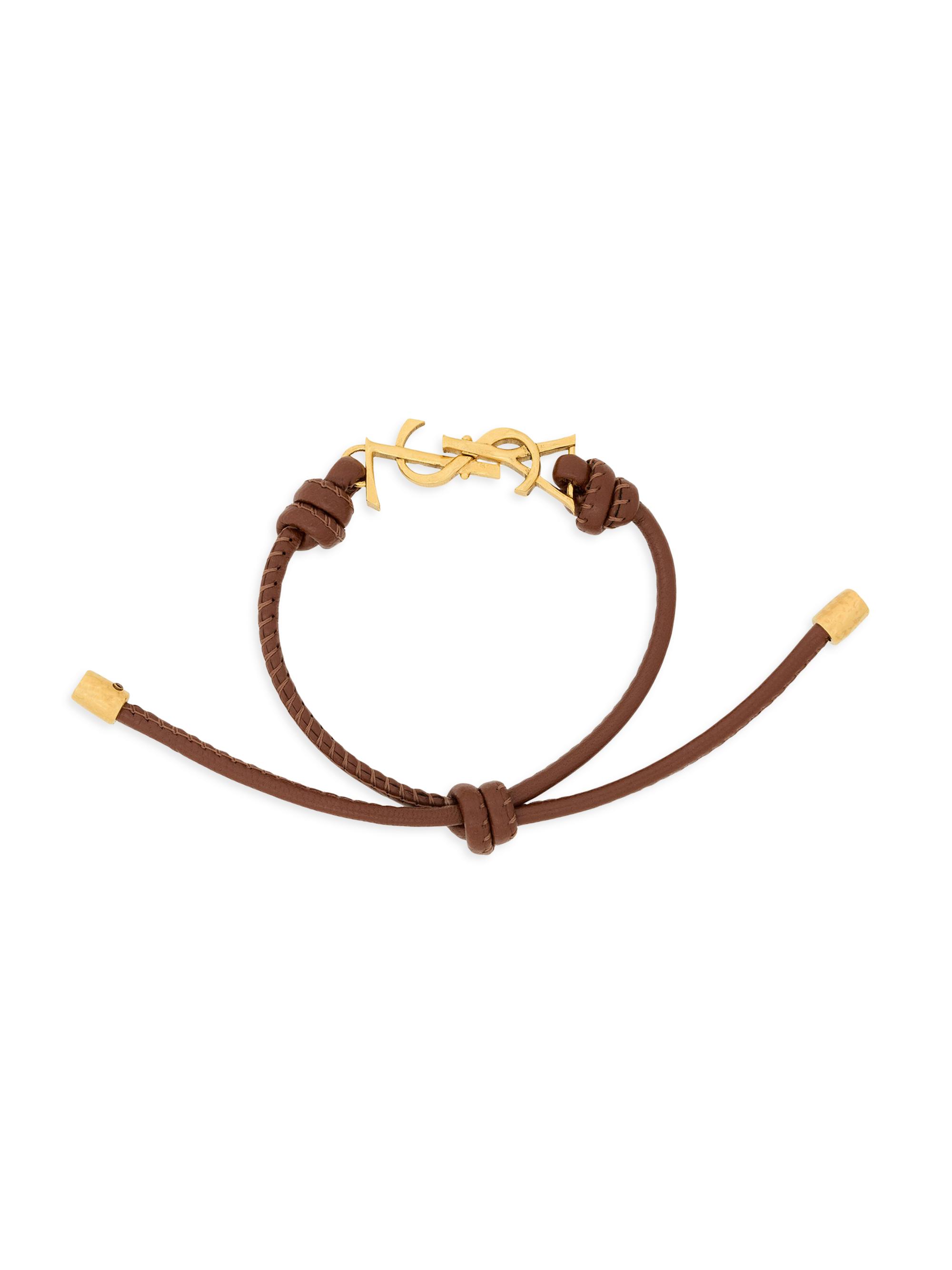 Saint Laurent Women's Cassandre Cord Bracelet in Leather - Warm Brown Gold