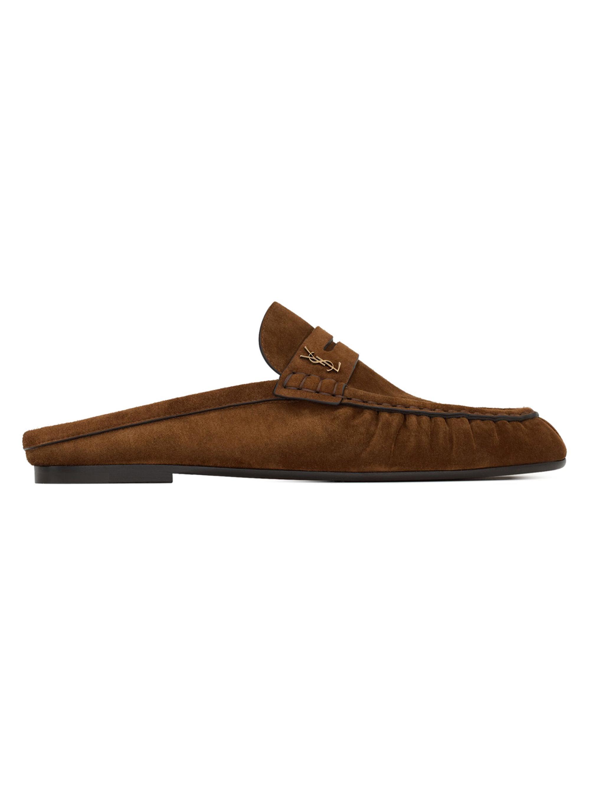 Saint Laurent Women's Le Loafer Mules in Suede - Dark Havana