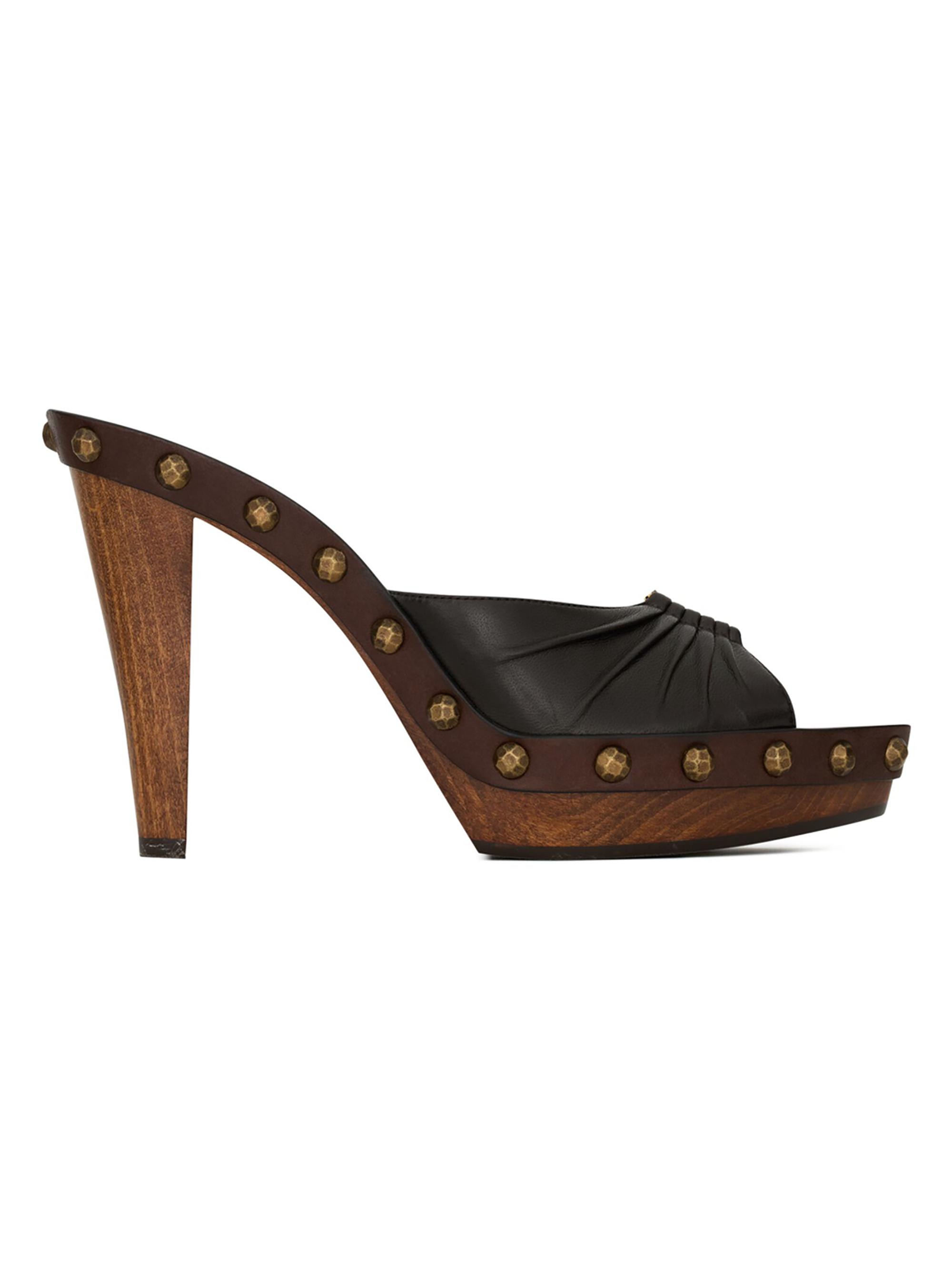 Saint Laurent Women's Babylone Clogs in Smooth Leather - Eagle Brown