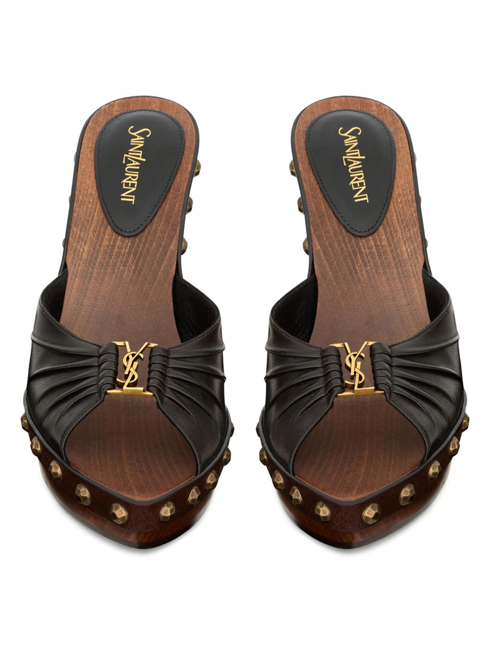 イヴ・サンローラン　YSLデカロゴハーフケット　ブラウン Saint Laurent Babylone Clogs in Smooth Leather | Saks Fifth Avenue