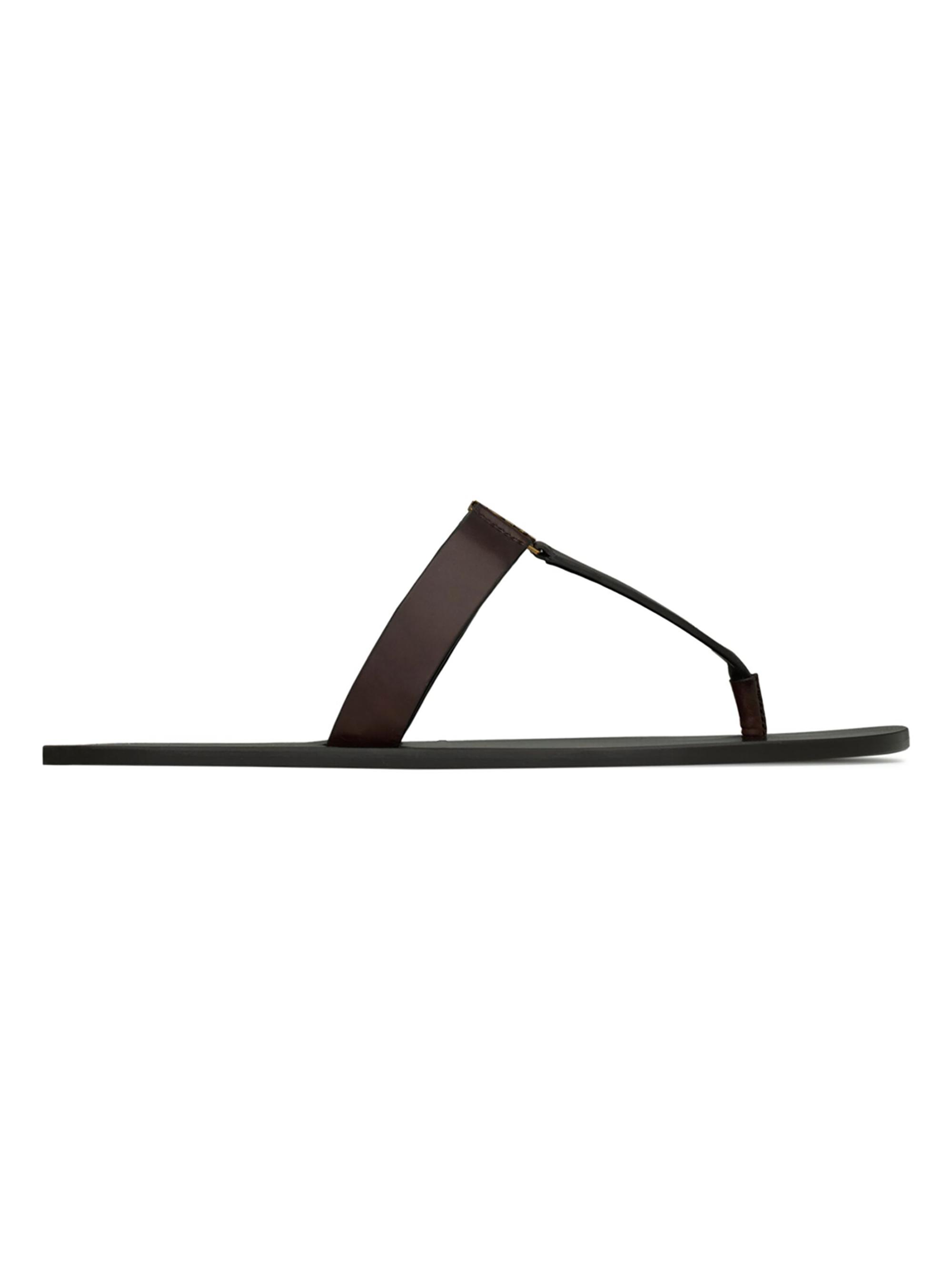 Saint Laurent Men's Babylone Slides in Smooth Leather - Ultra Dark Brown