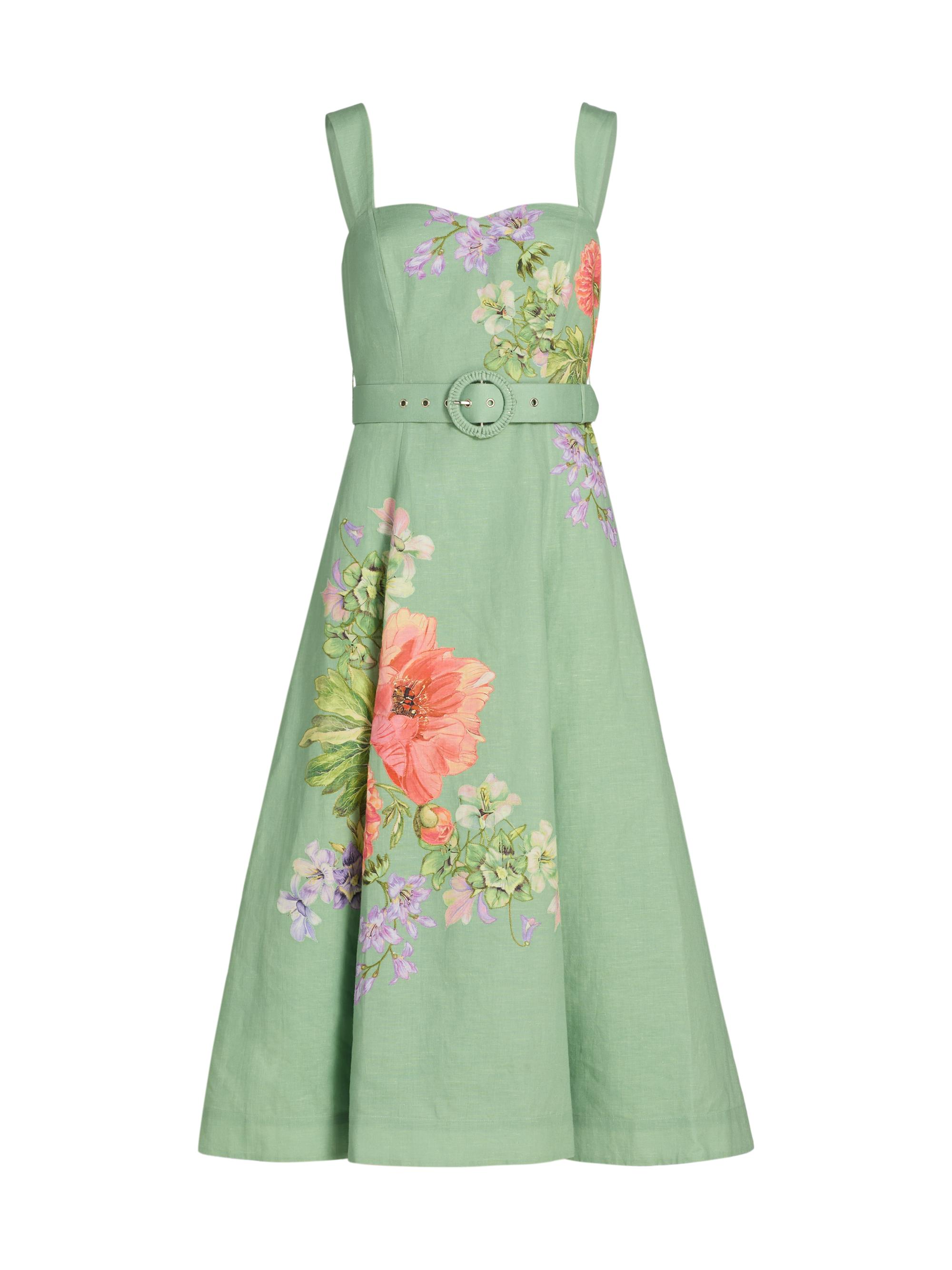 Hemant & Nandita Women's Tie-Waist Floral A-Line Midi-Dress - Green