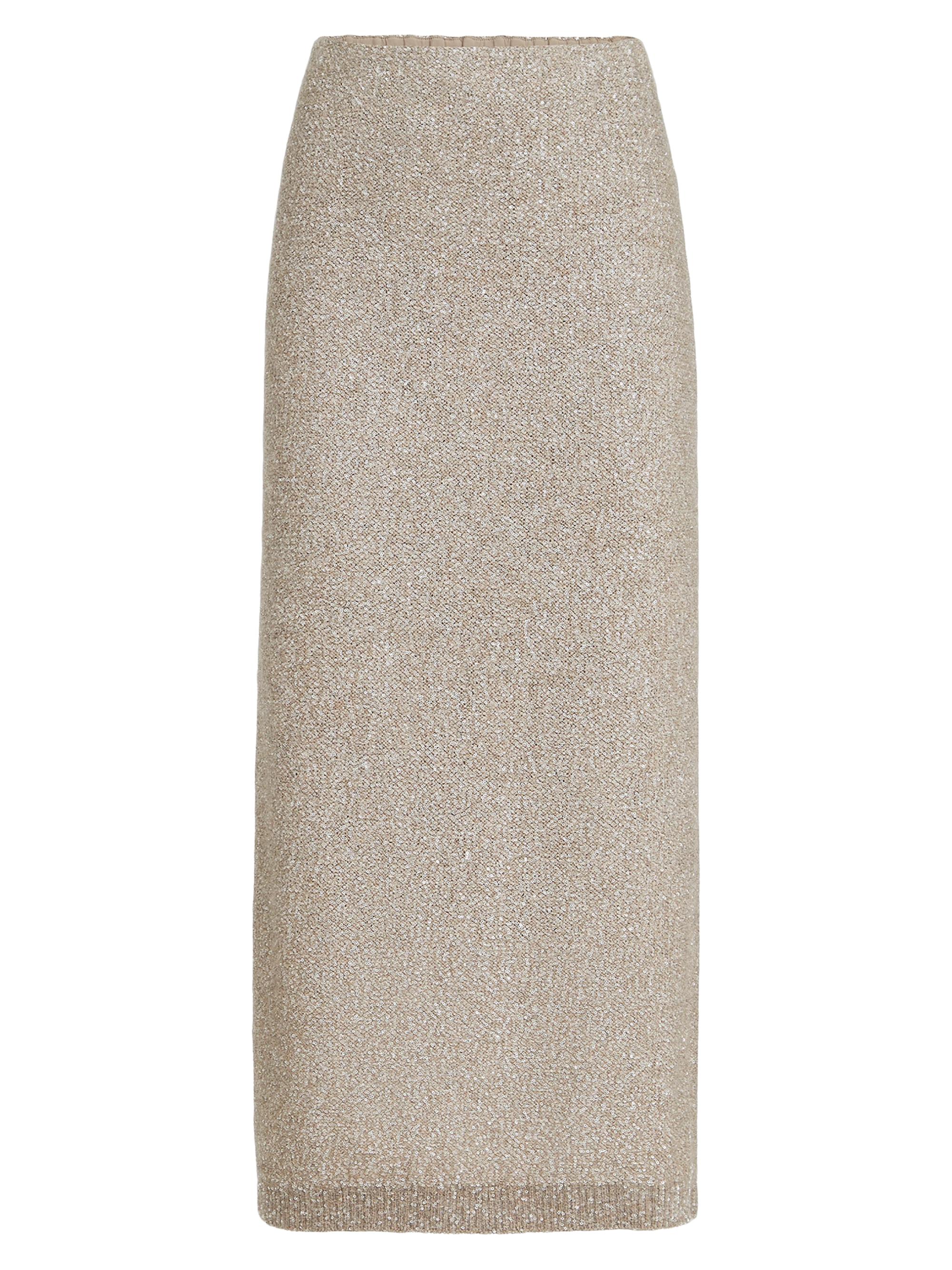 Brunello Cucinelli Women's Mohair and Wool Dazzling Texture Skirt with Monili - Beige