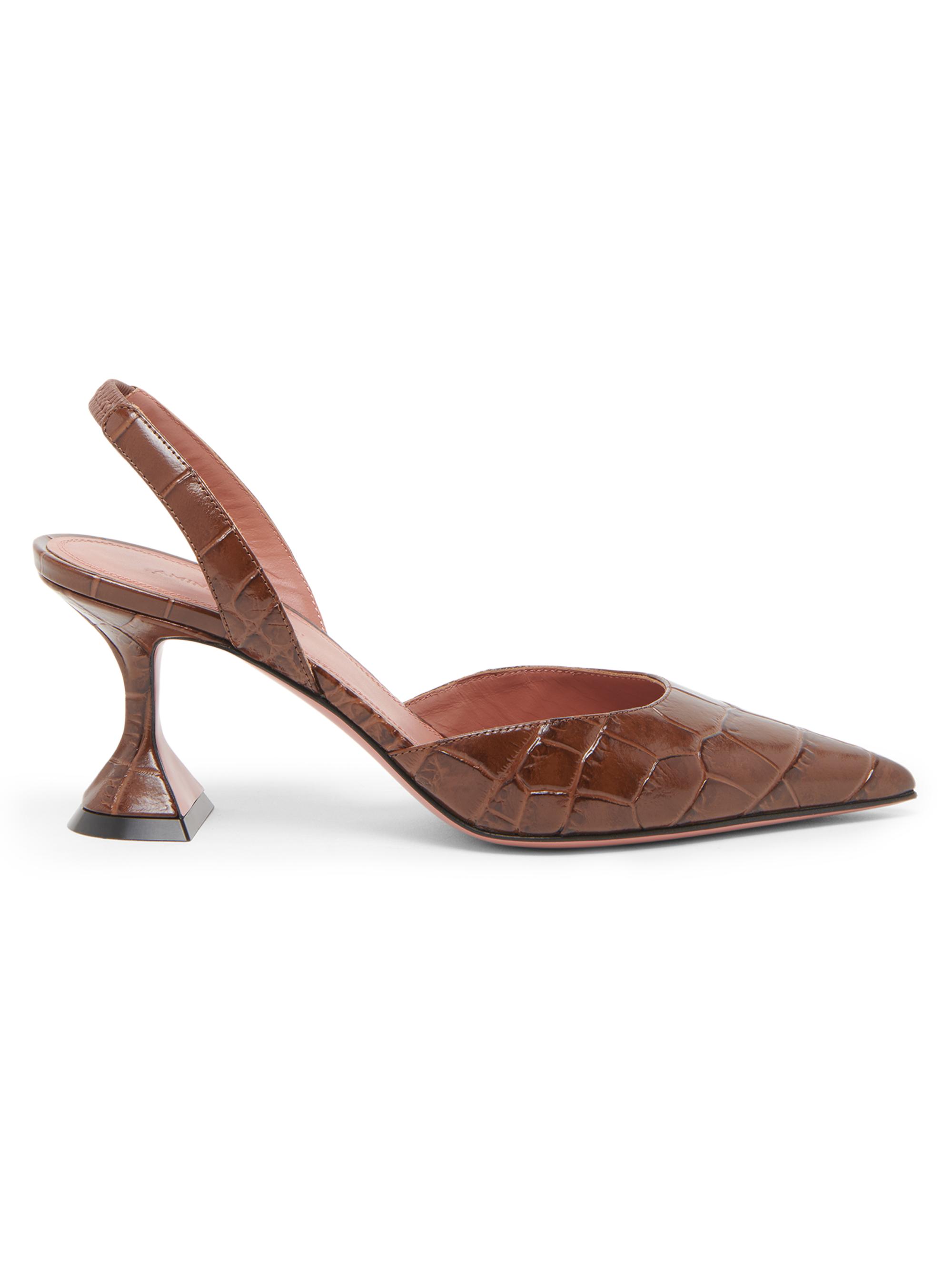 Amina Muaddi Women's Holli 70MM Croc-Embossed Leather Slingback Pumps - Brown Printed Croc