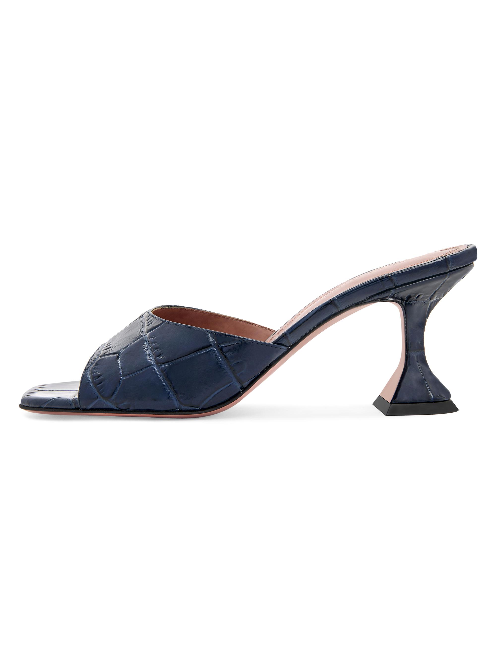 Amina Muaddi Women's Lupita 70MM Croc-Embossed Leather Slippers - Navy Printed Croc - Women's Shoes