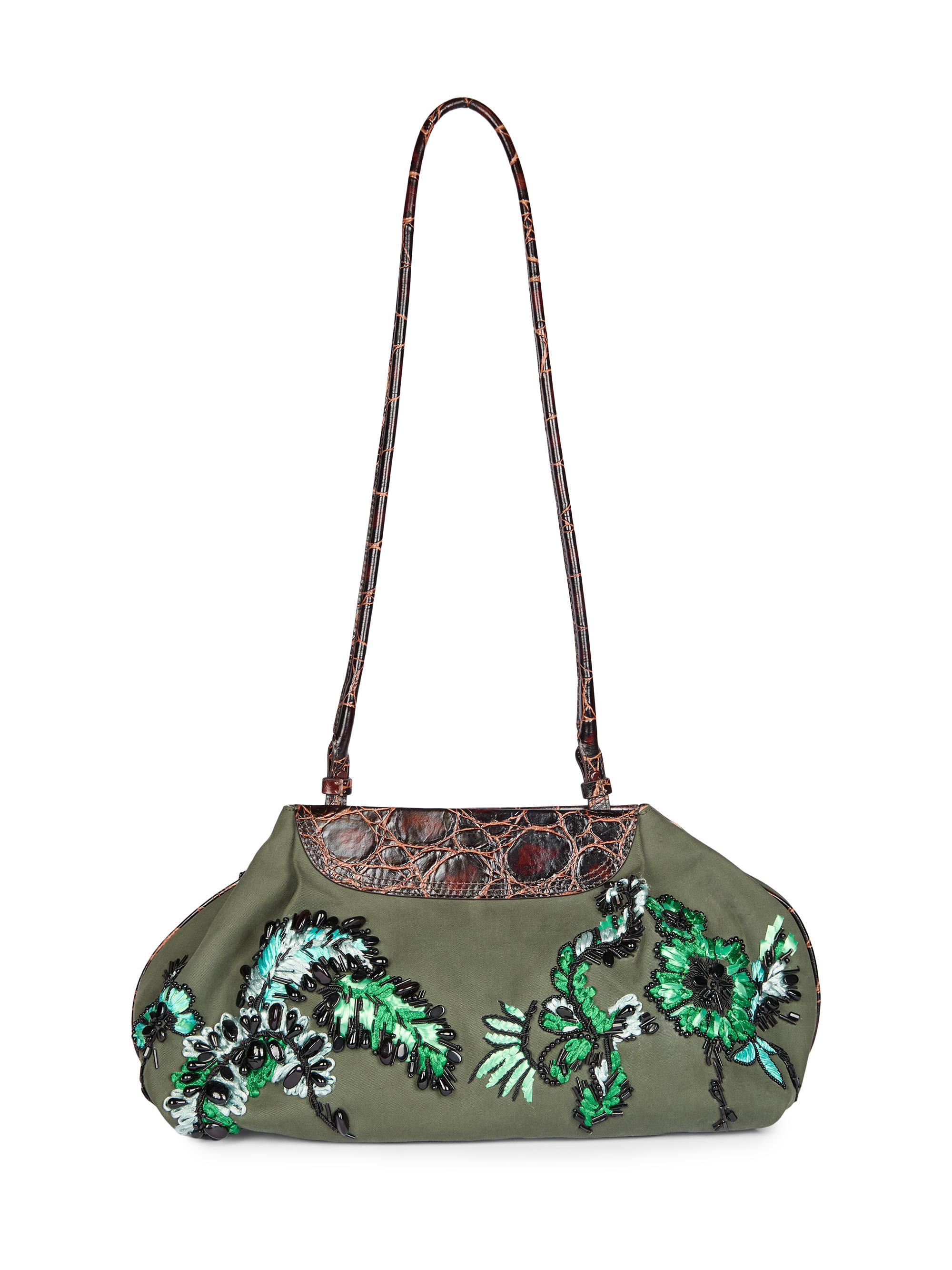Dries Van Noten Women's Medium Embroidered Cotton Clutch - Bottle