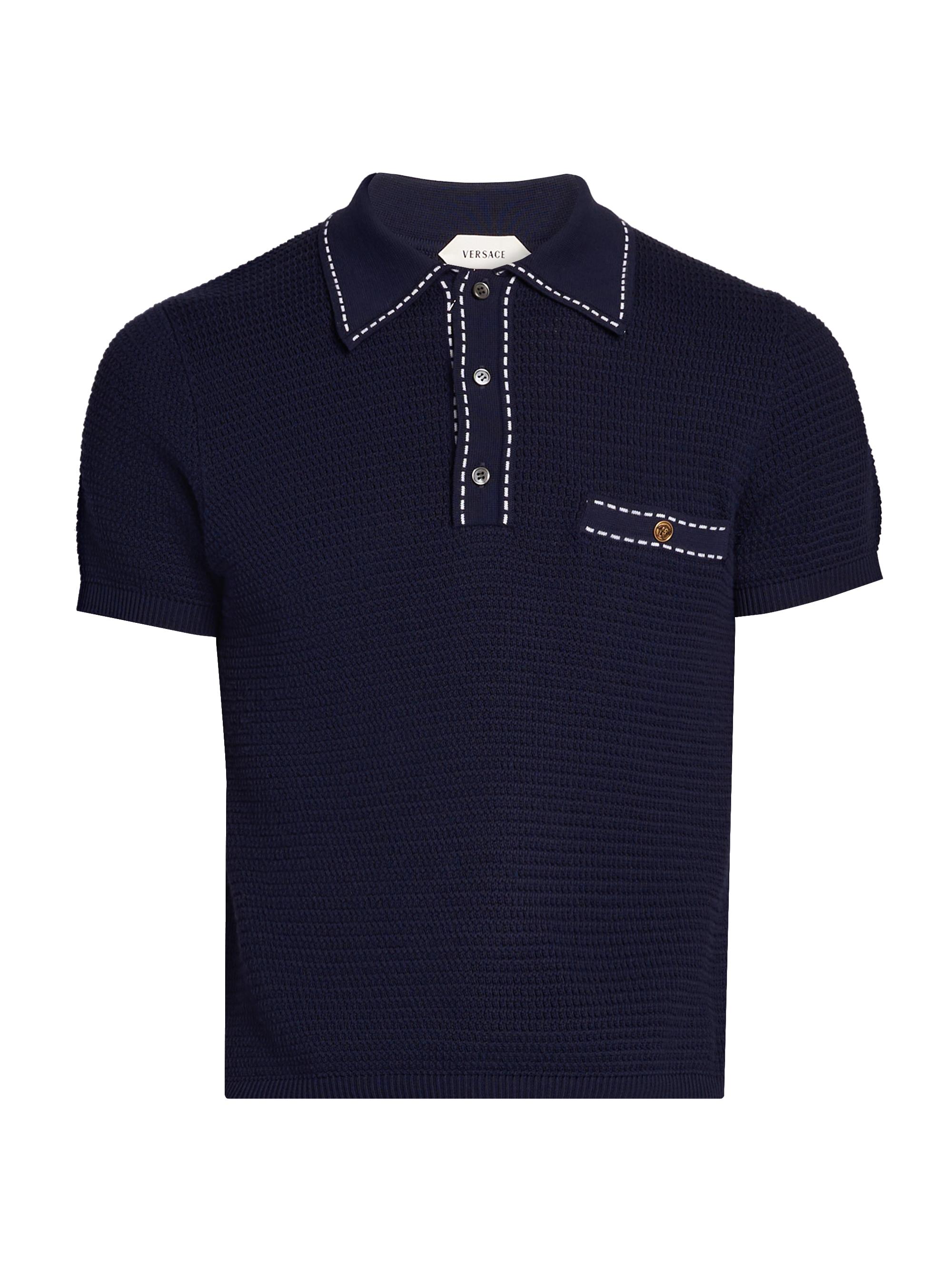 Versace Men's Cotton Polo Sweater - Navy