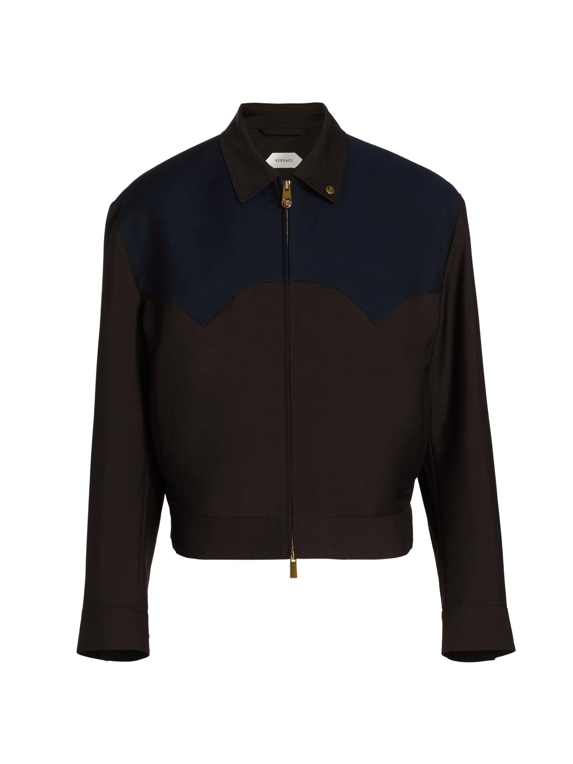 Versace Men's Western Wool-Mohair Jacket - Dark Chocolate Dark Navy