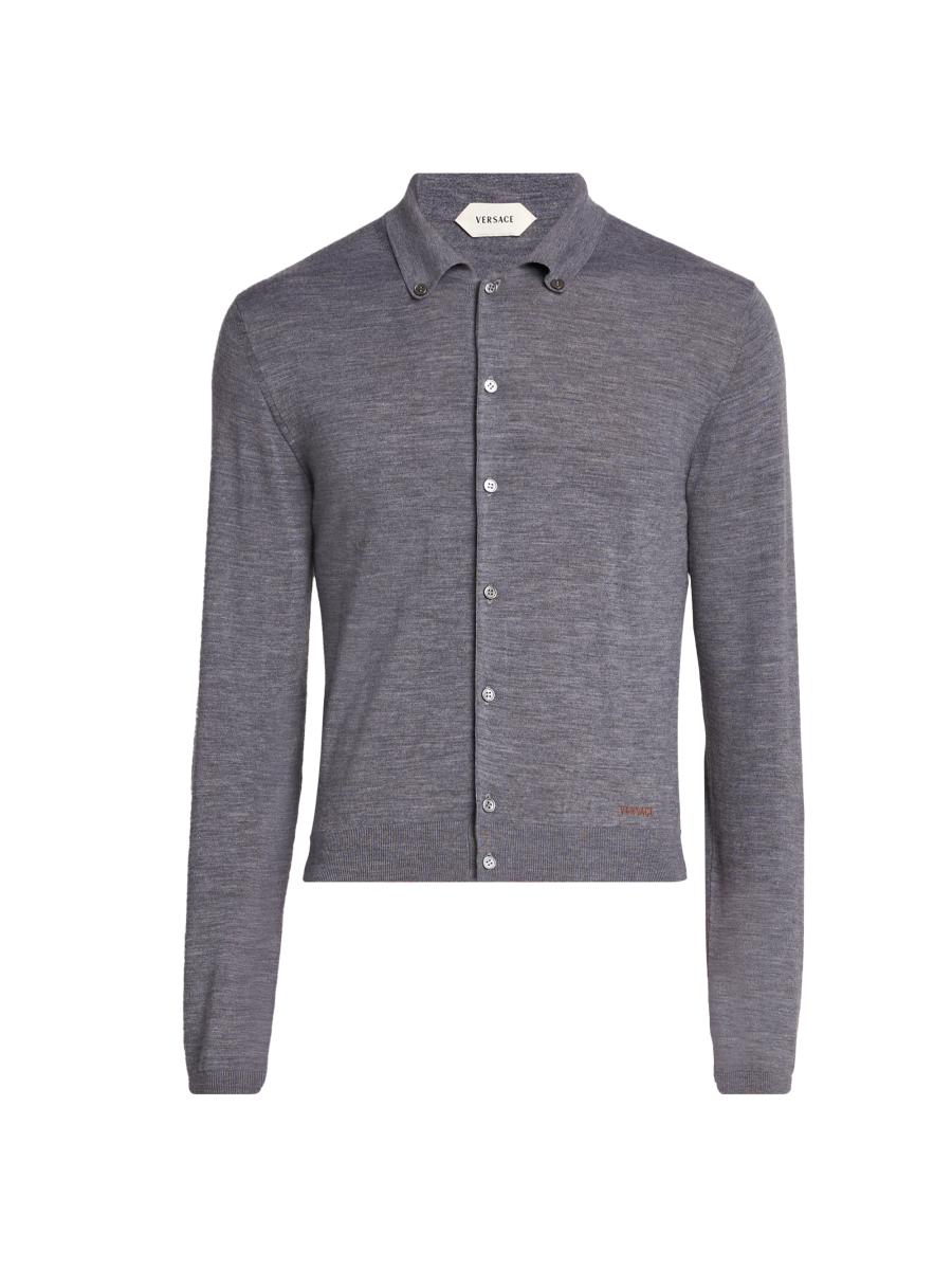 Versace Men's Wool Collared Cardigan In Gray