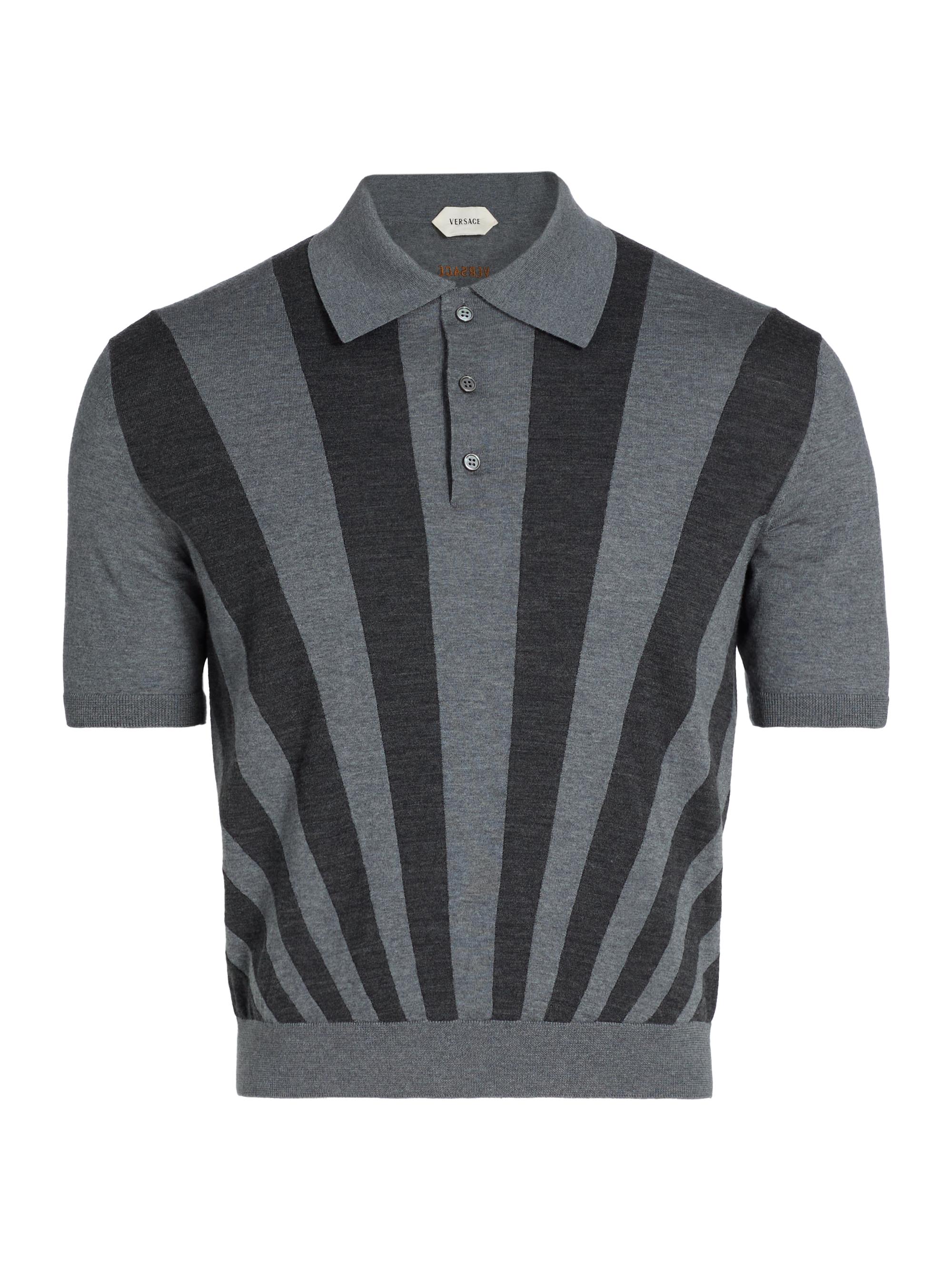 Versace Men's Rays Intarsia-Knit Polo Shirt - Medium Grey - Women's Clothing