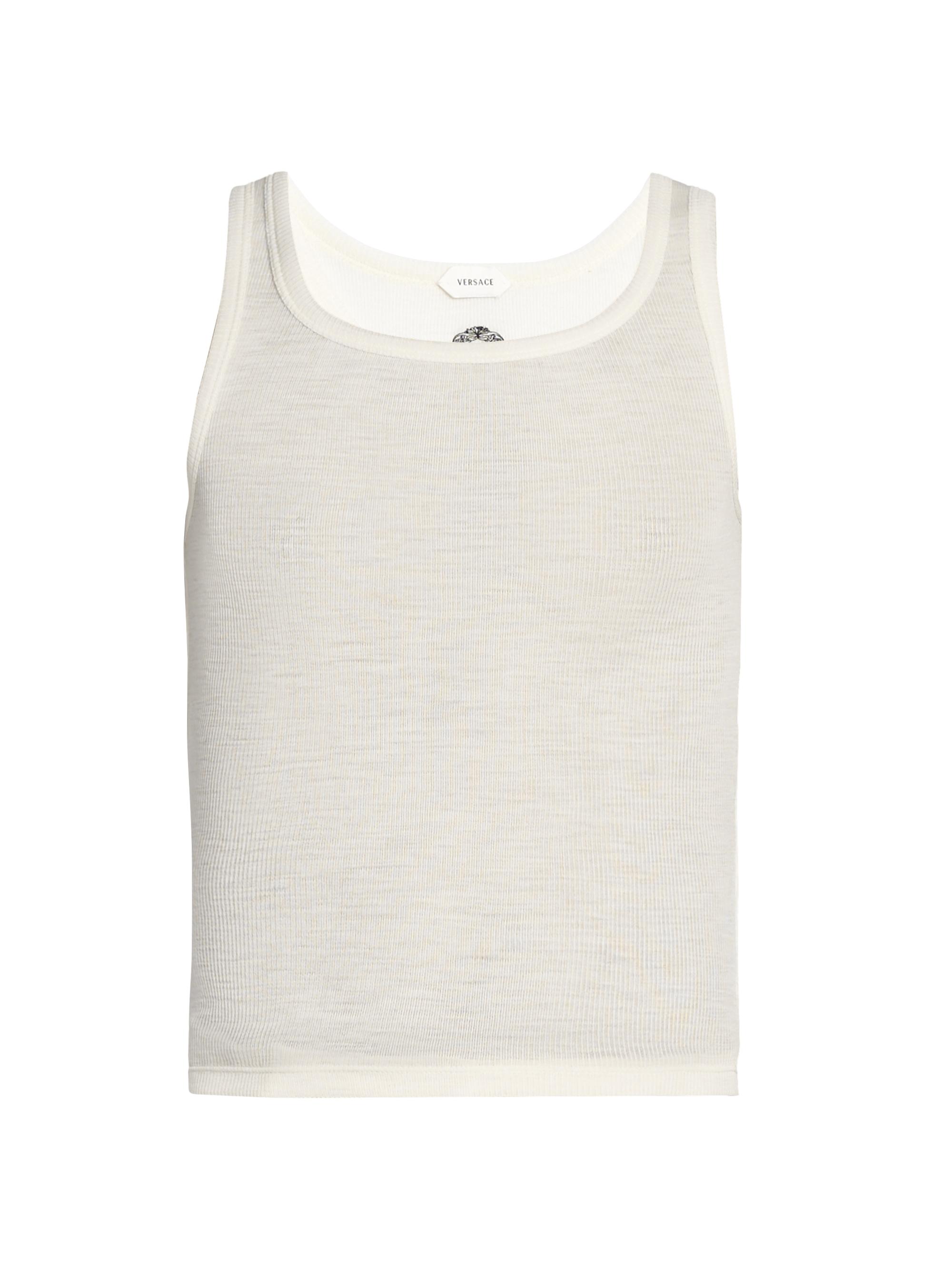 Versace Men's Medusa Rib-Knit Virgin Wool Tank - Cream