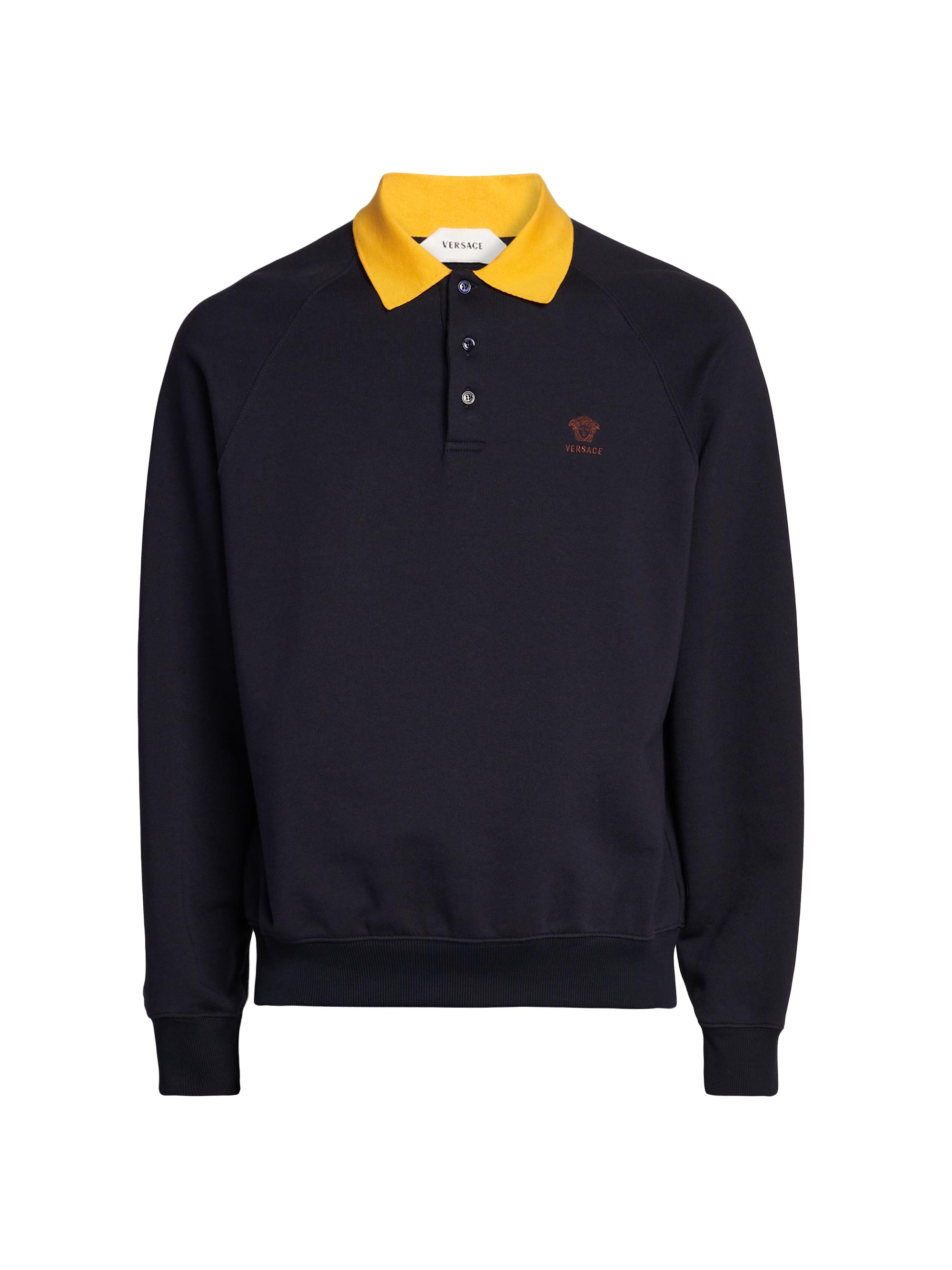 Versace Men's Medusa Collared Sweatshirt - Navy Blue - Women's Clothing