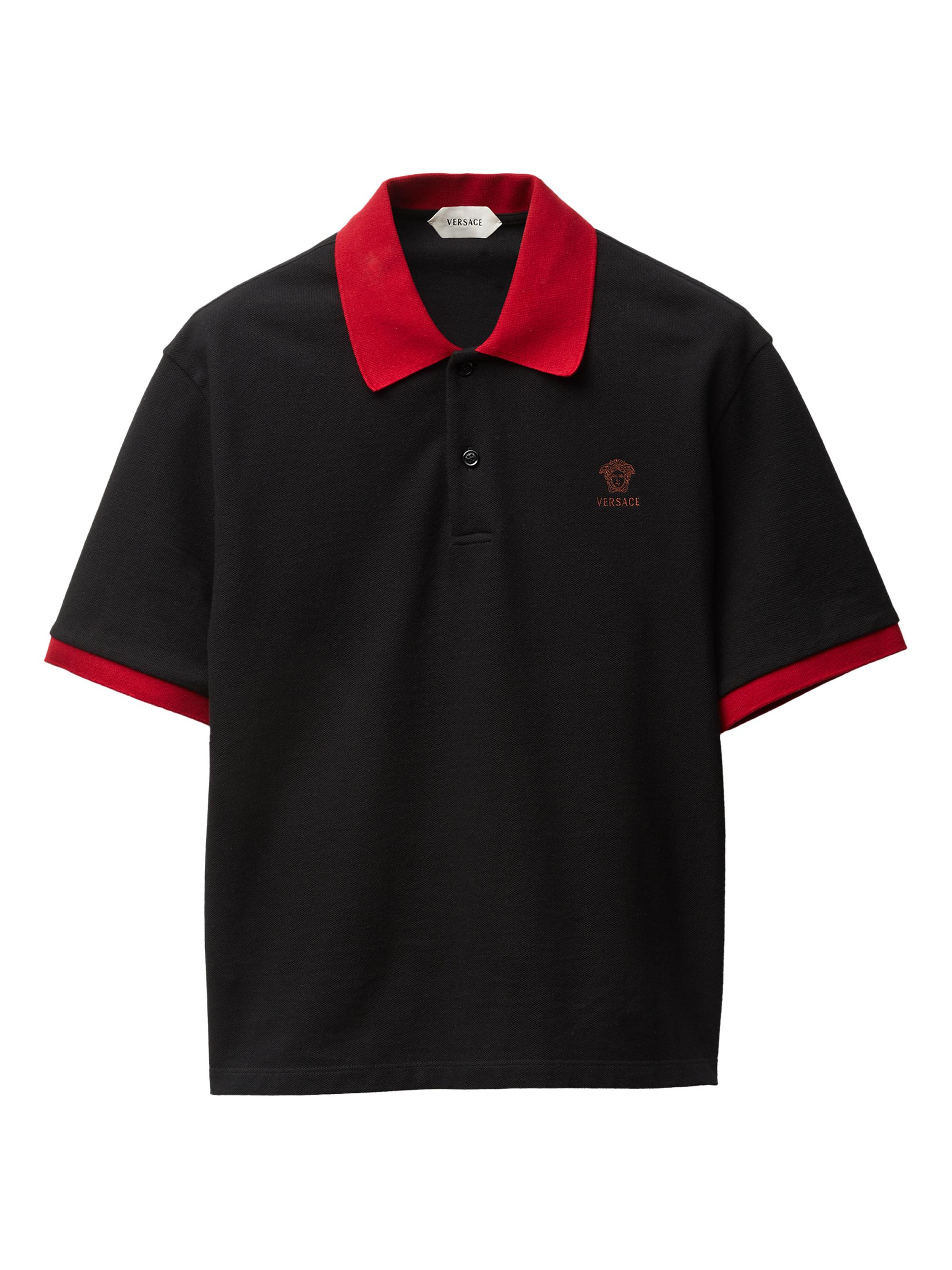 Versace Men's Medusa Embroidered Cotton Polo Shirt - Black Red