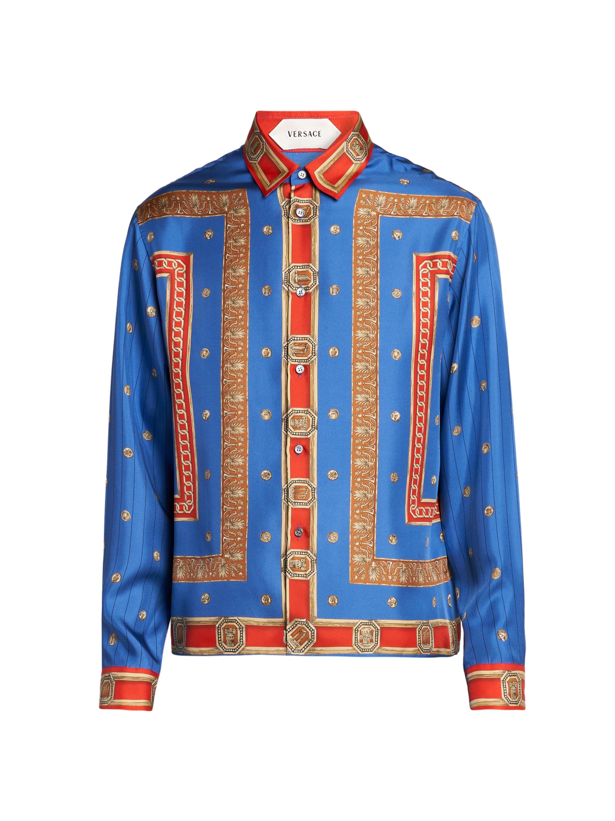 Versace Men's The Ring Master Silk Twill Shirt - Royal Blue Red