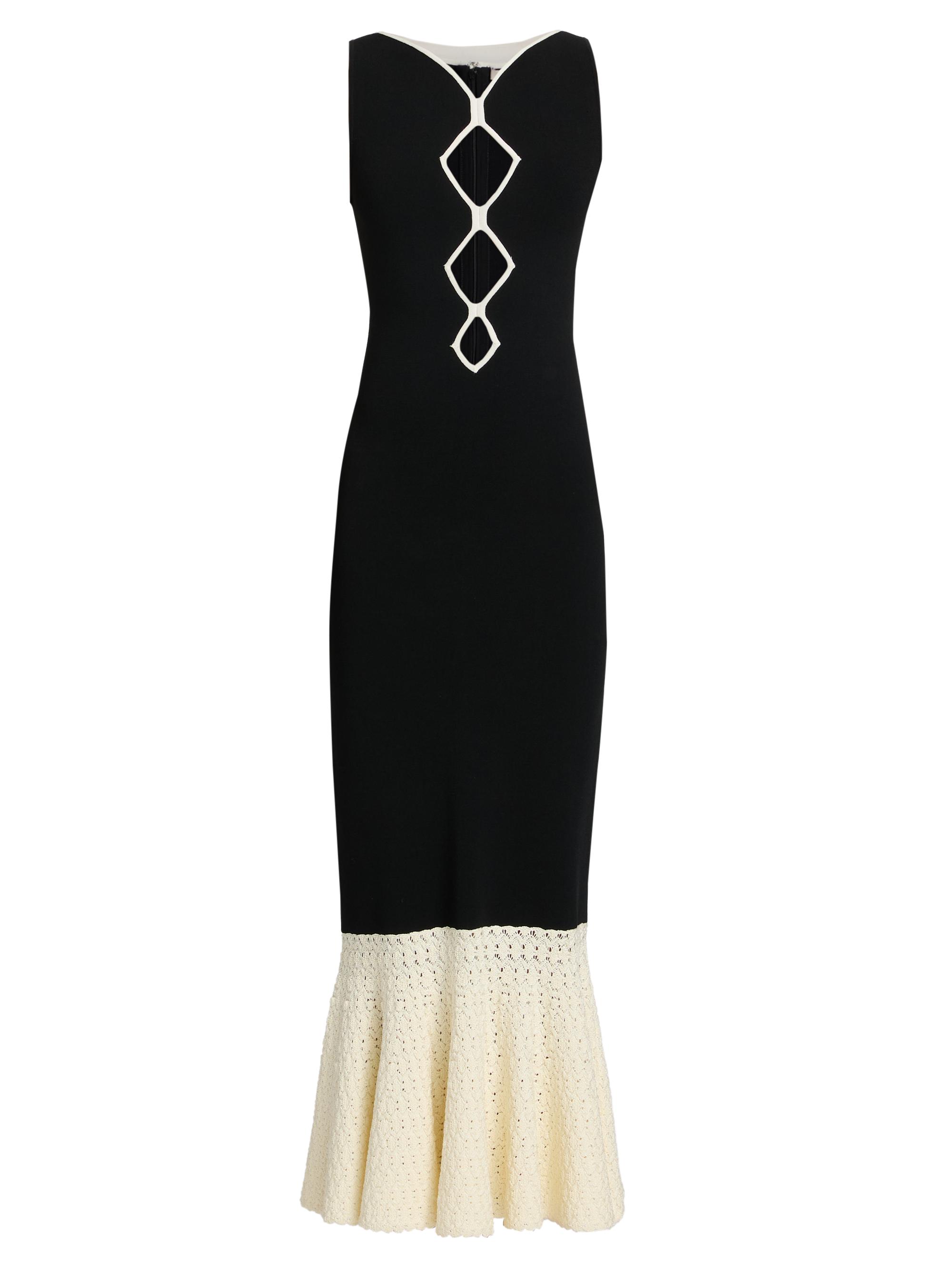 knee length dresses for ladies Staud Women's Hawthorne Dress, Black/Ivory