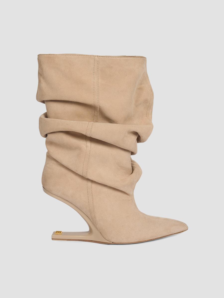 Balmain 95MM Draped Suede Sculptural Ankle Boots | Saks Fifth Avenue