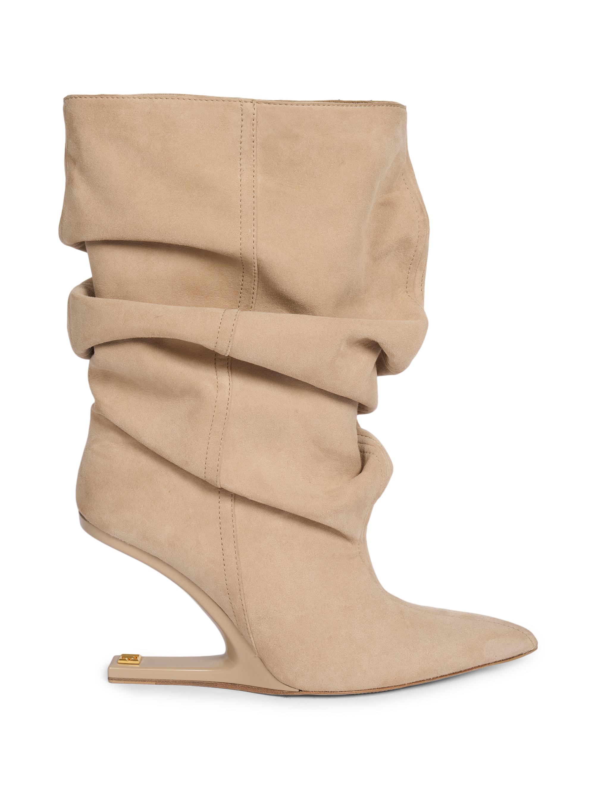 Balmain Women's 95MM Draped Suede Sculptural Ankle Boots - Sable
