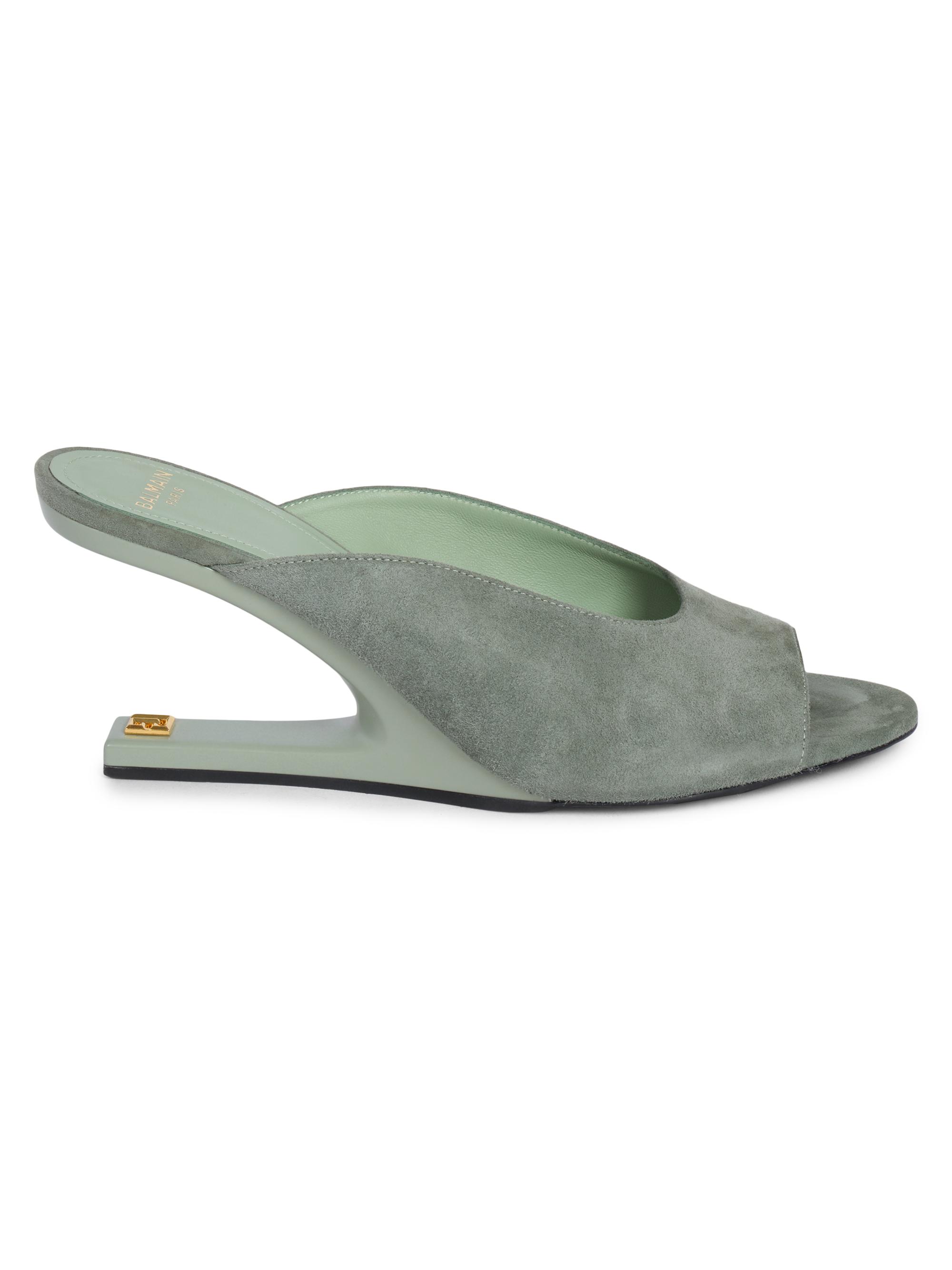 Balmain Women's 75MM Suede Mules - Faded Green
