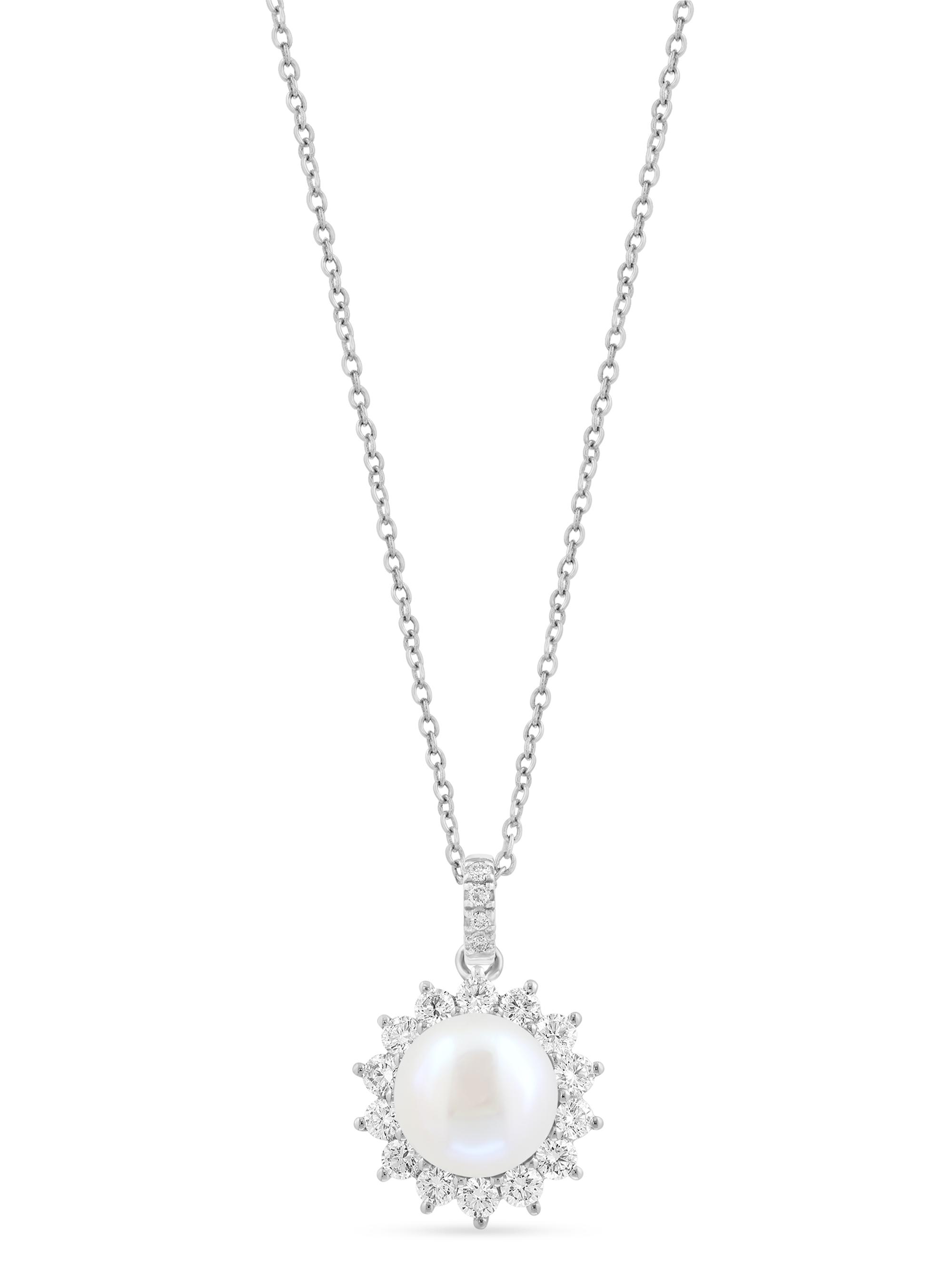 Saks Fifth Avenue Collection Women's 18K White Gold, Freshwater Pearl & 0.65 TCW Lab-Grown Diamond Pendant Necklace - White Gold