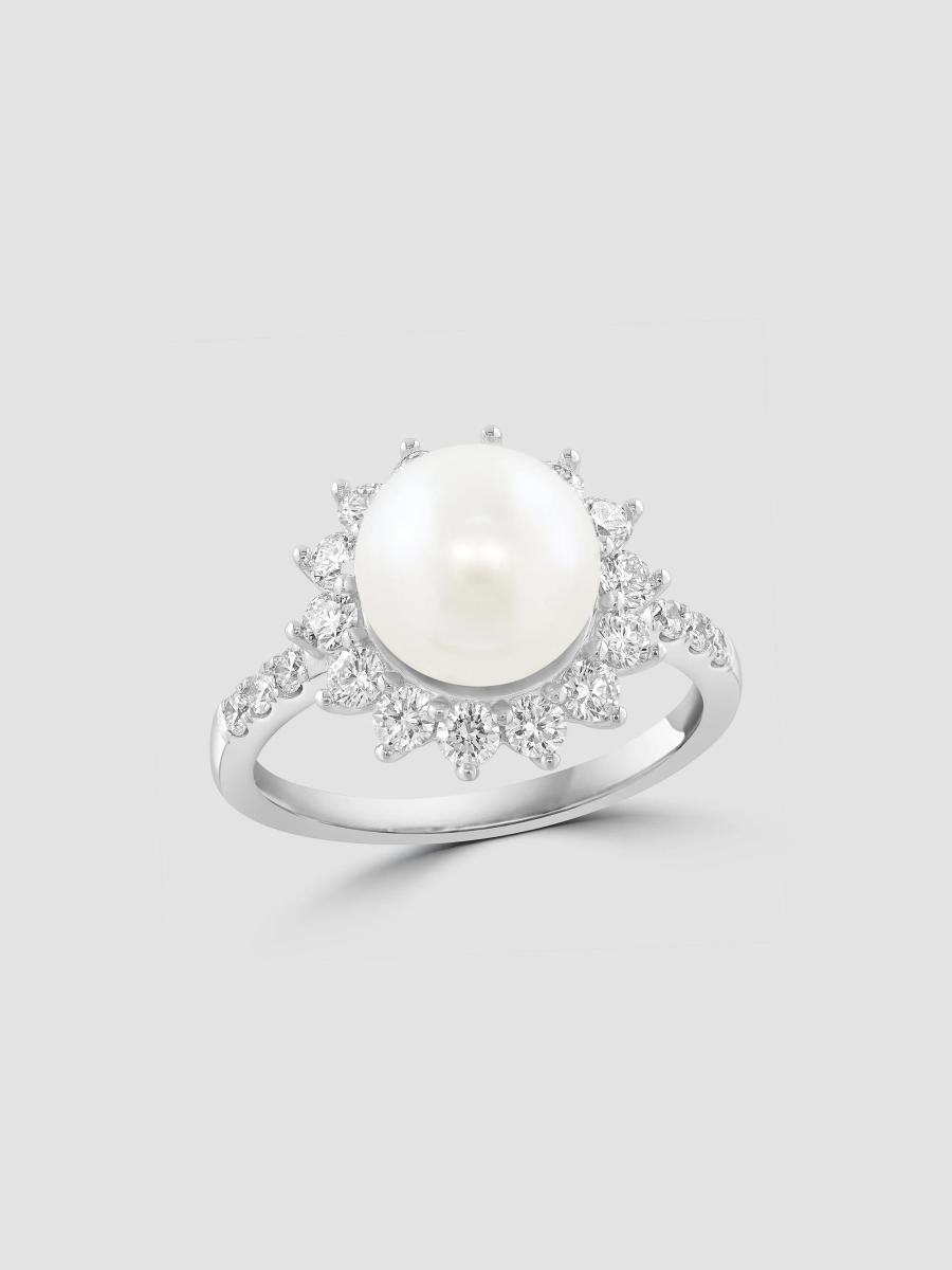 Lab Grown Diamonds with Pearl 18K White Gold, 0.73 TCW Lab-Grown