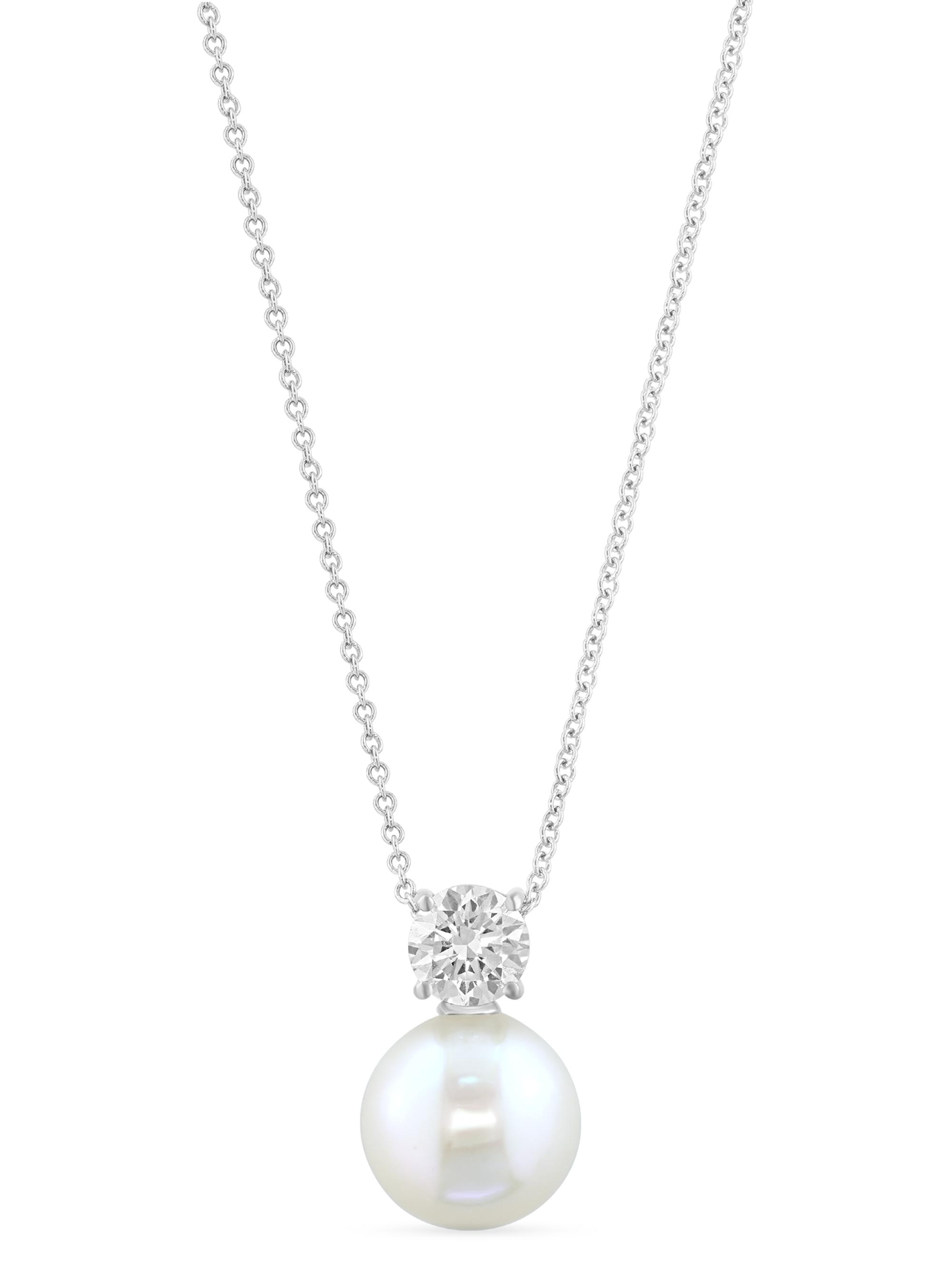 Saks Fifth Avenue Collection Women's Effy 18K-White-Gold, 0.78 Lab-Grown Diamond, Freshwater Pearl Necklace - White Gold
